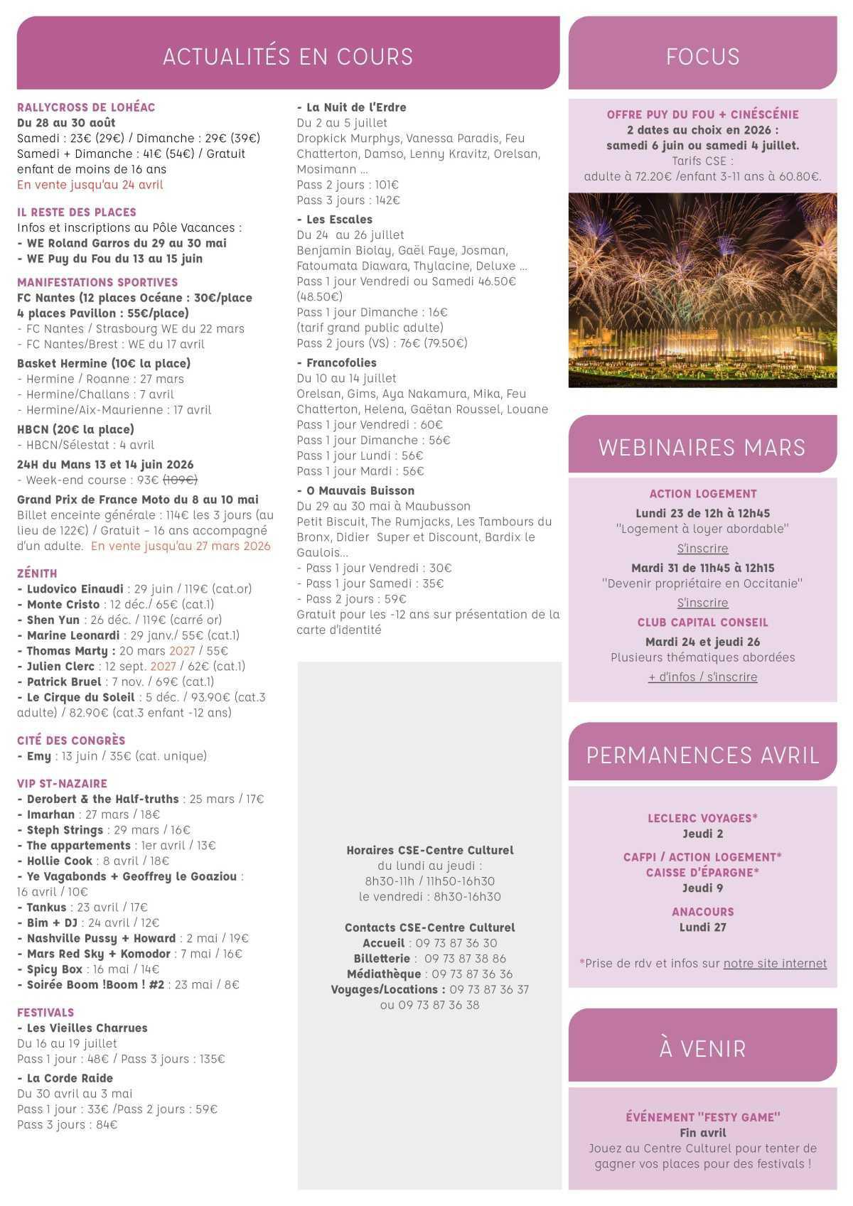 Informations du CSE et de la coopérative semaine 13