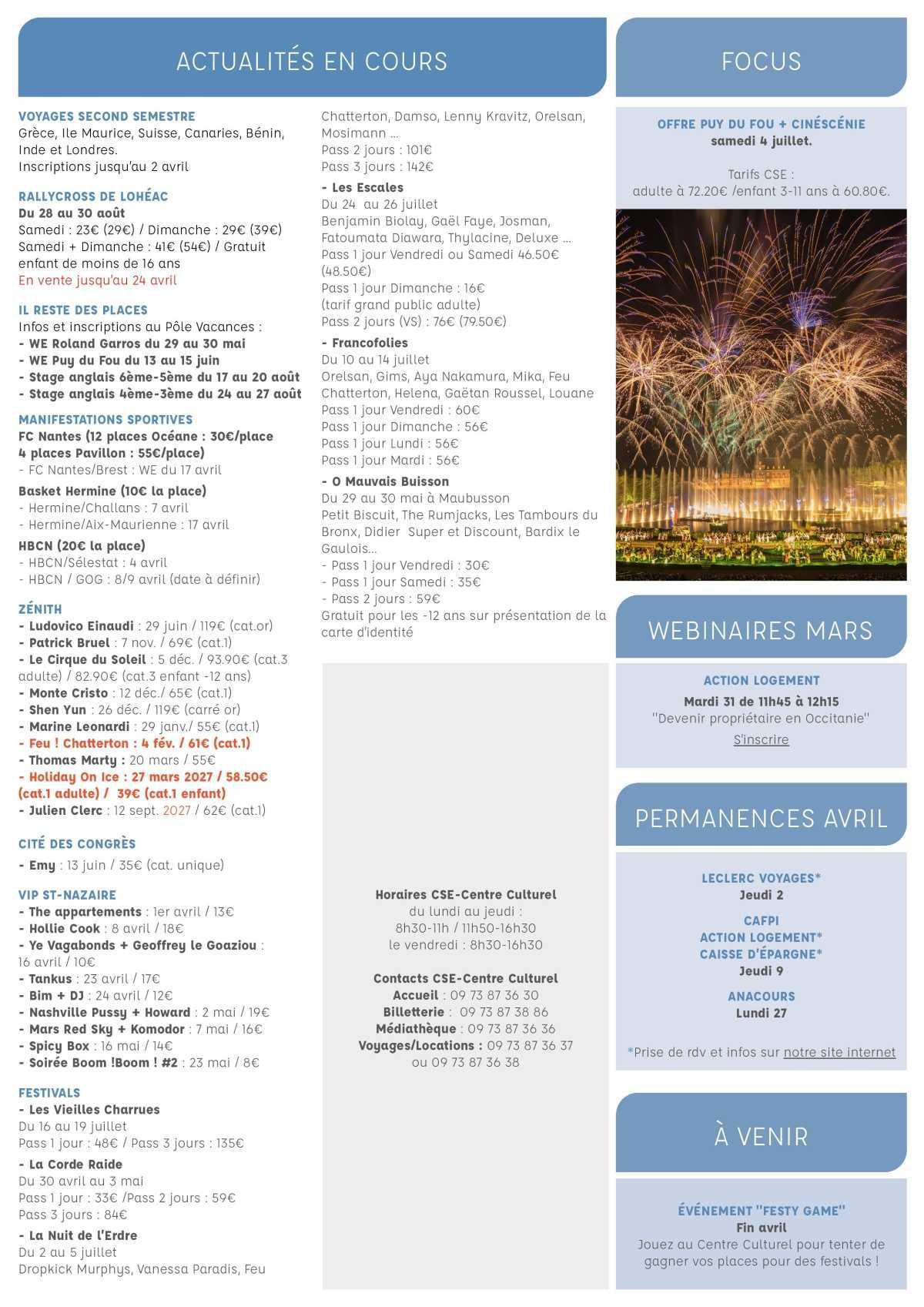 Informations du CSE et de la coopérative semaine 14