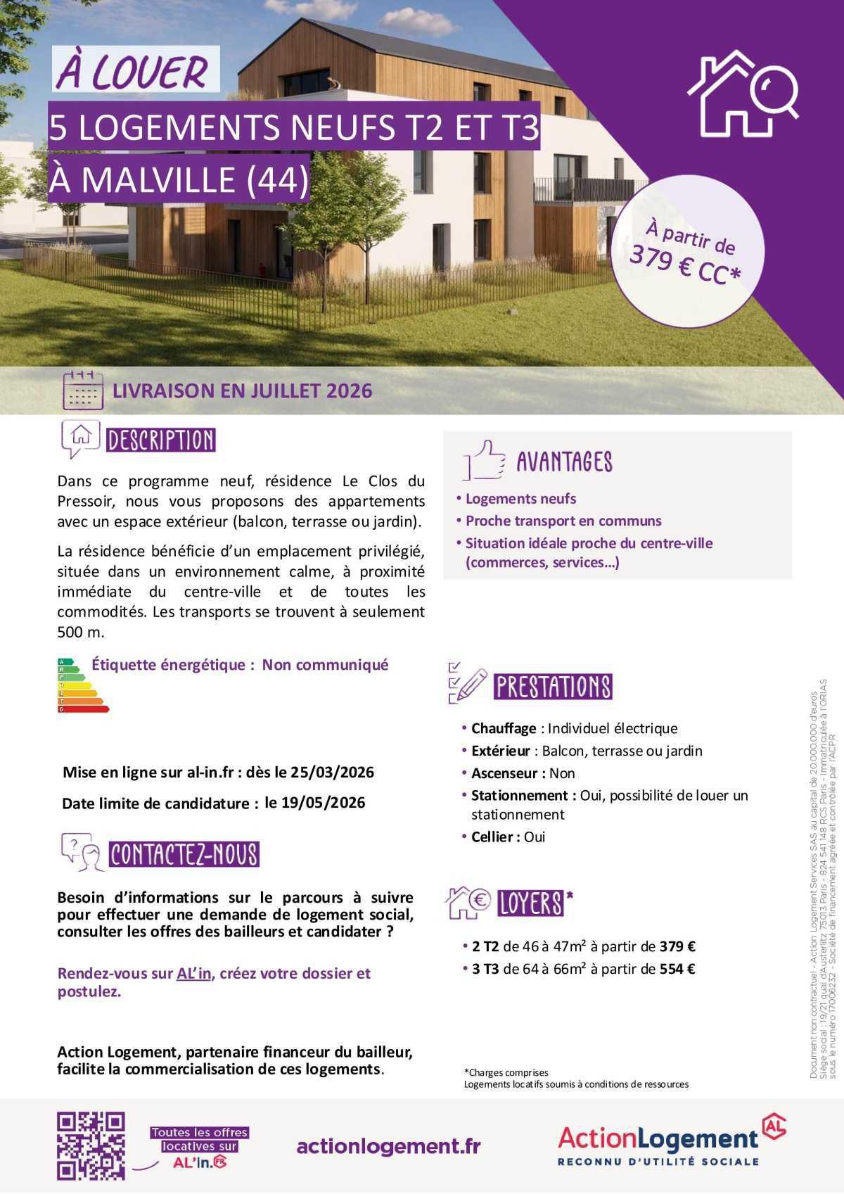 Communication FO => Action logement : offre location appartements (Malville)