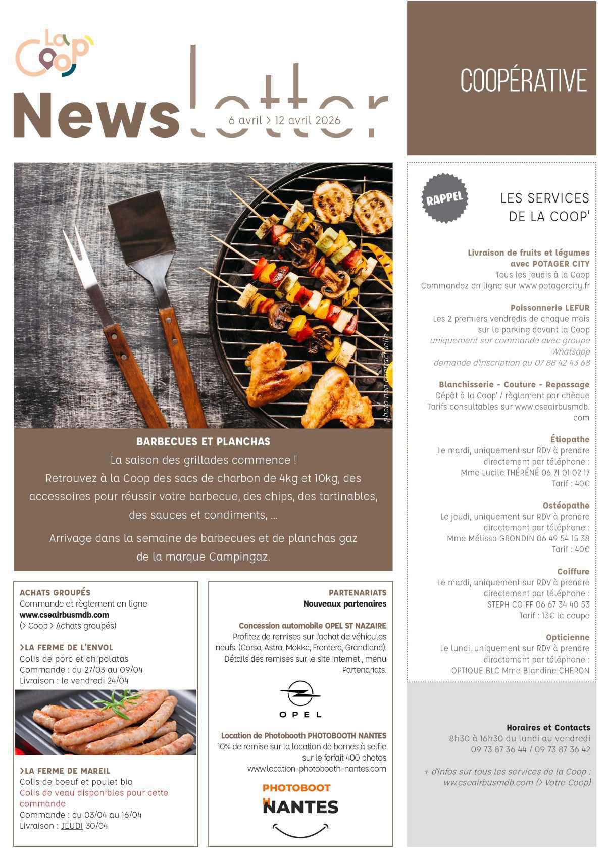 Informations du CSE et de la Coopérative semaine 15