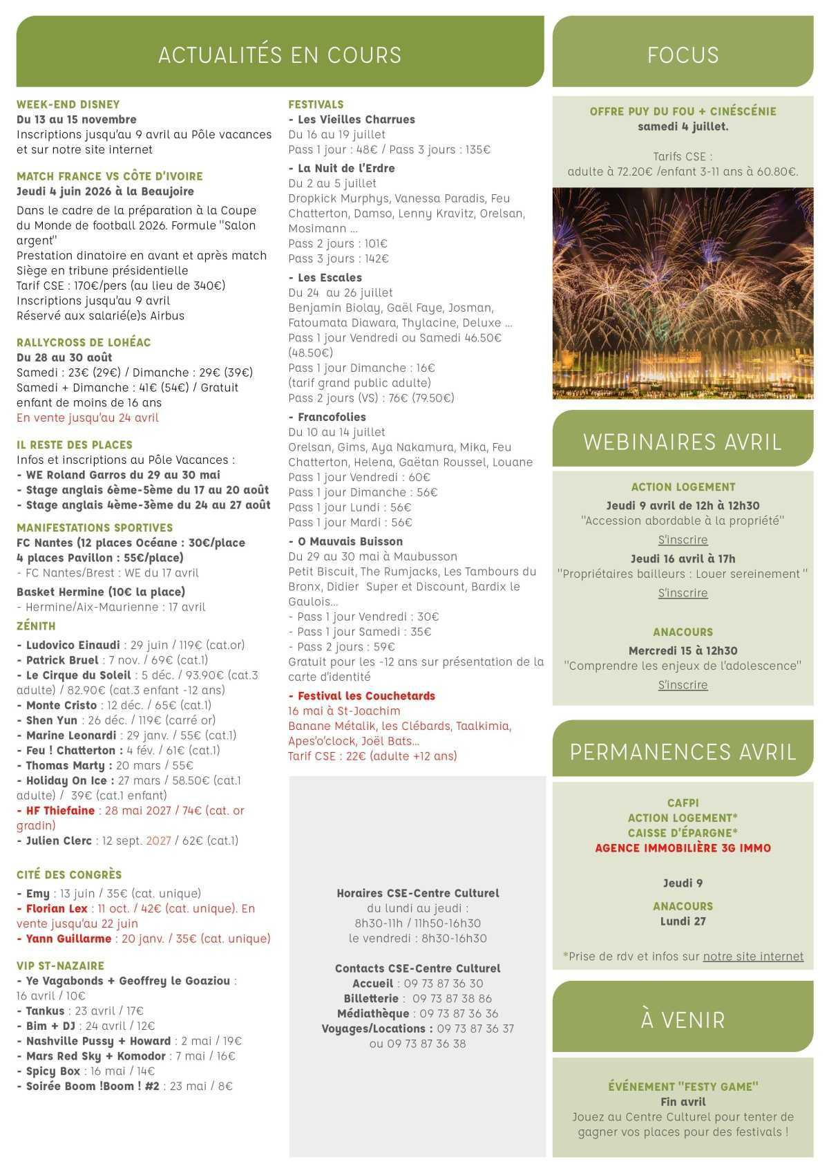 Informations du CSE et de la Coopérative semaine 15