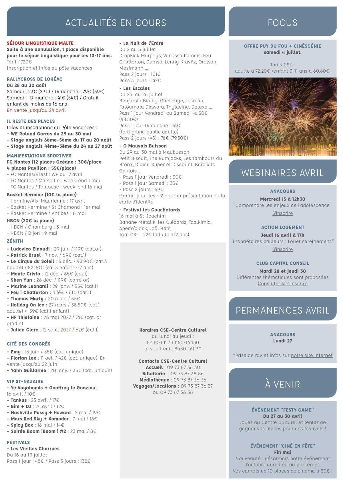 Informations du CSE et de la Coopérative semaine 16