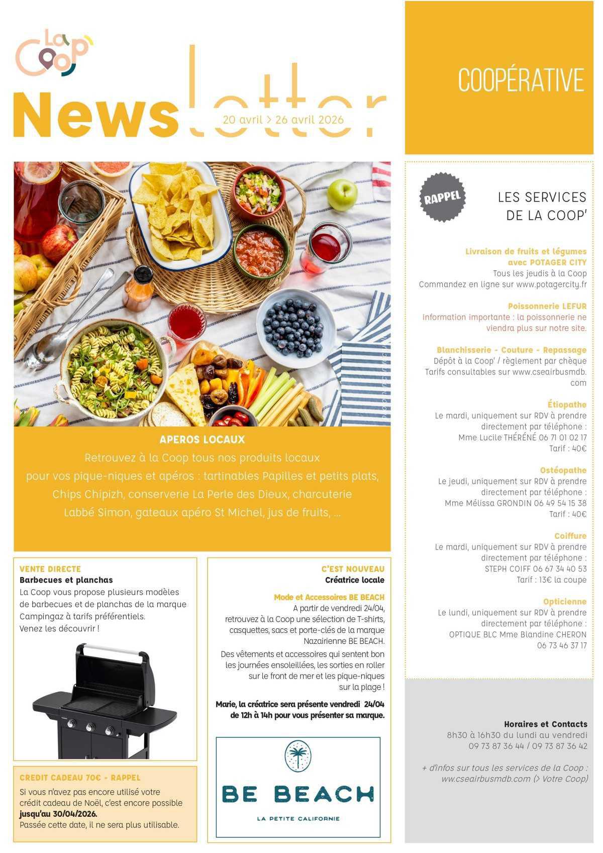 Informations du CSE et de la coopérative semaine 17
