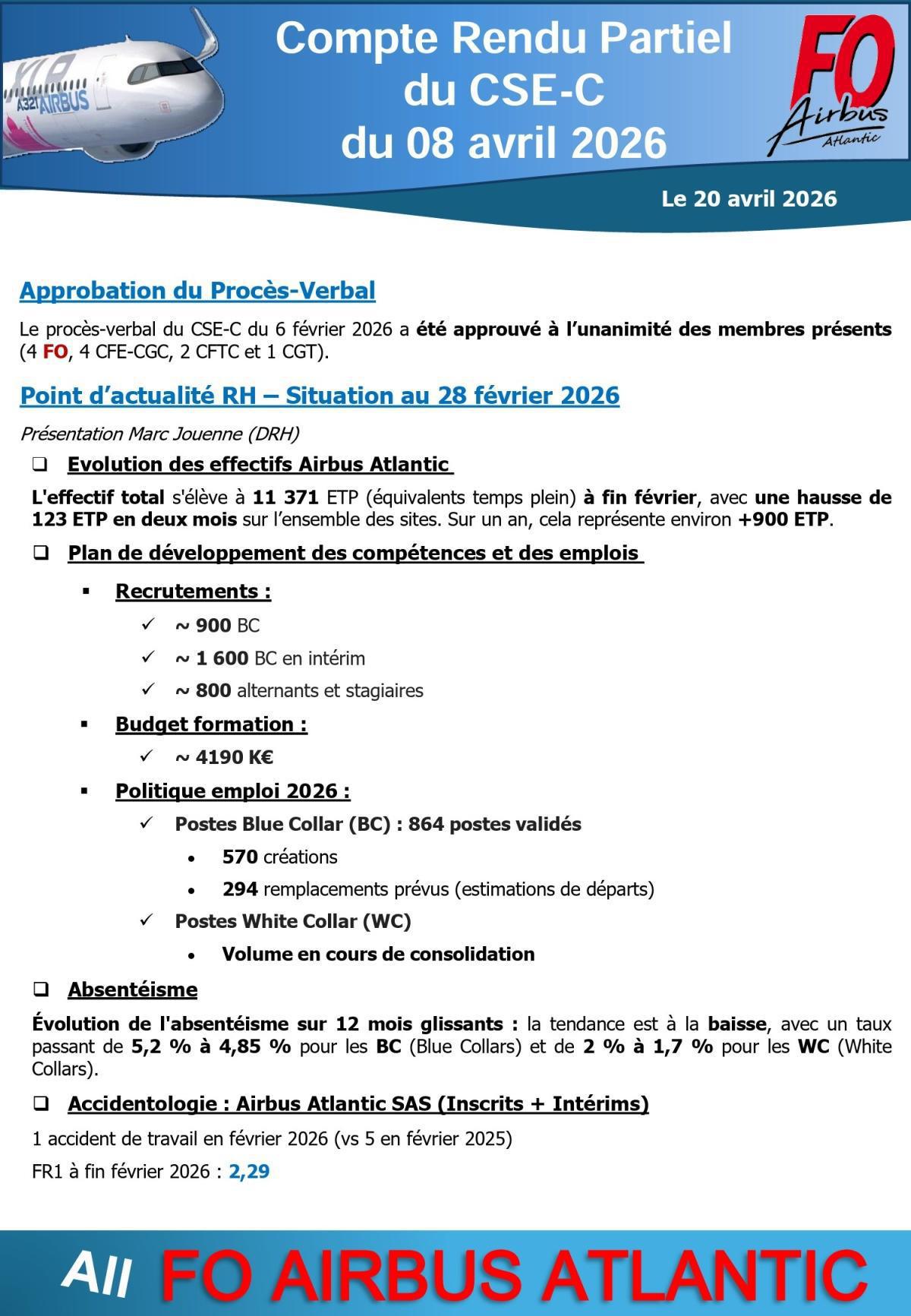 Compte rendu partiel du CSE-C du 8 avril 2026