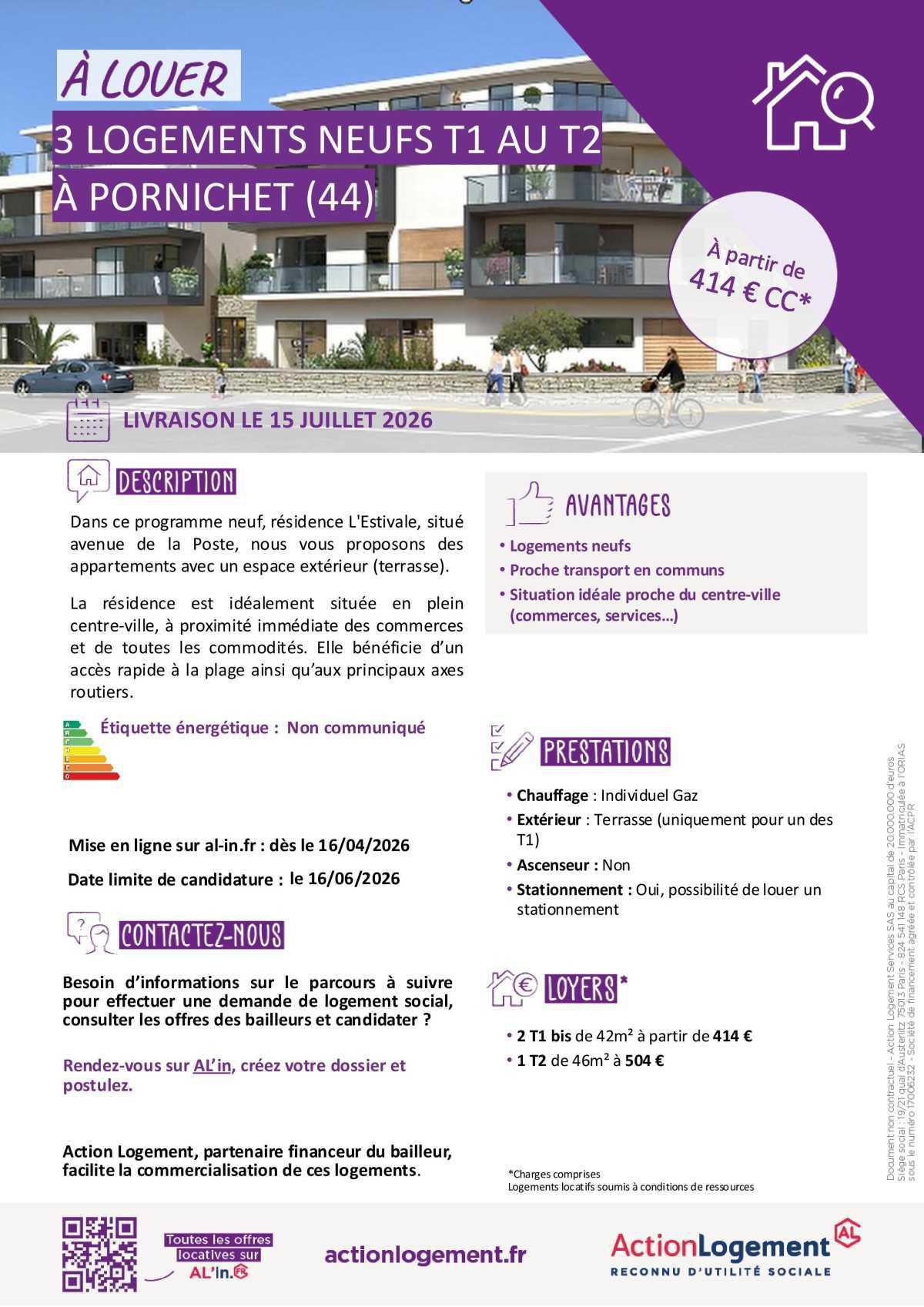 Communication FO => Action logement : offre location appartements (Pornichet, Saint Père en Retz, La Plaine sur Mer)