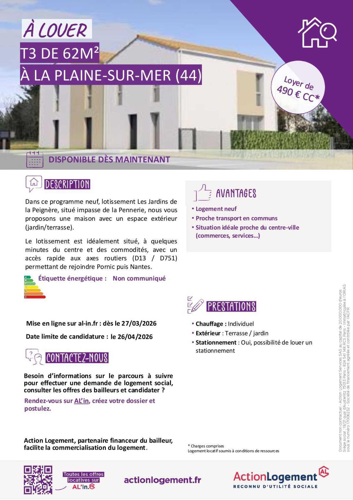 Communication FO => Action logement : offre location appartements (Pornichet, Saint Père en Retz, La Plaine sur Mer)