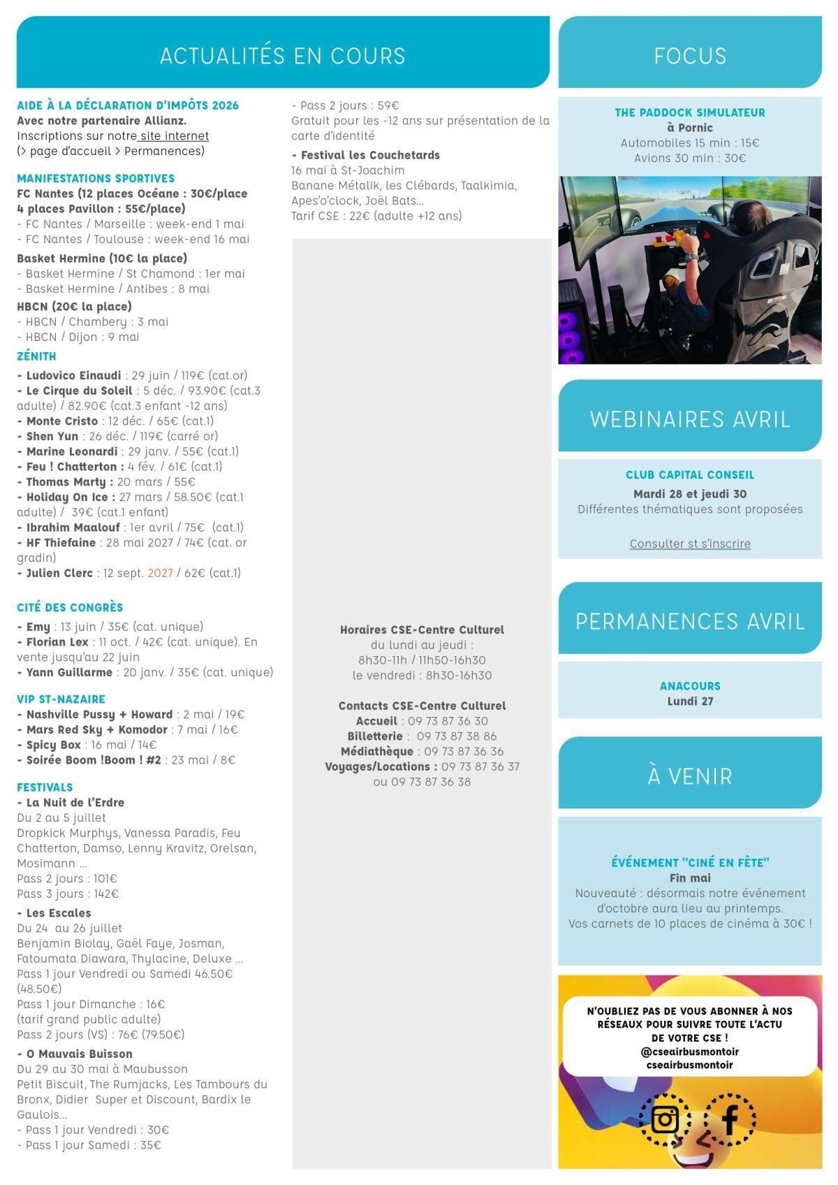 Informations du CSE et de la coopérative semaine 18