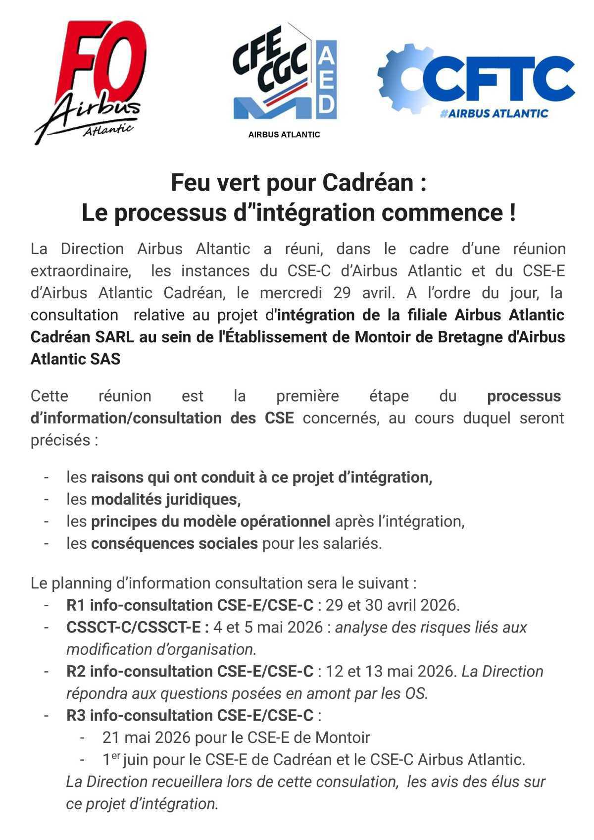Feu vert pour Cadréan : Le processus d'intégration commence !