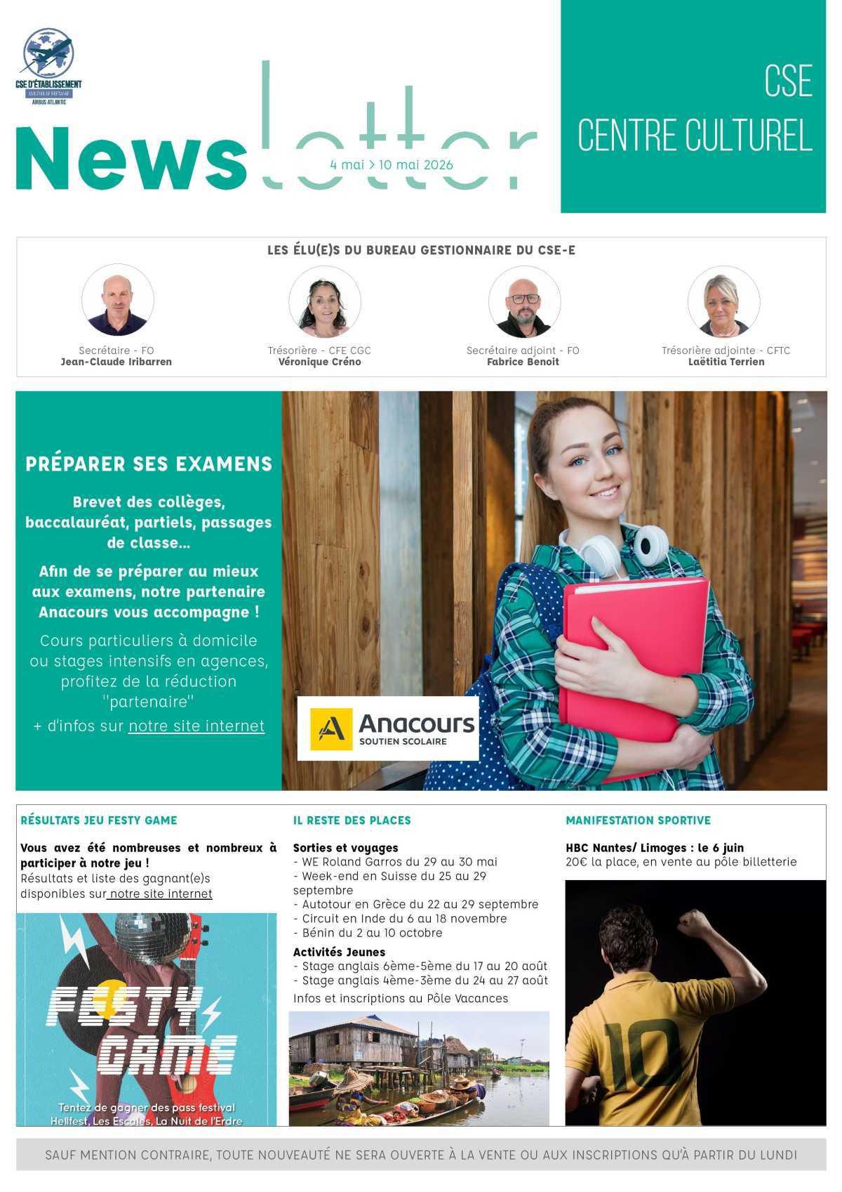 Informations du CSE et de la Coopérative semaine 19 