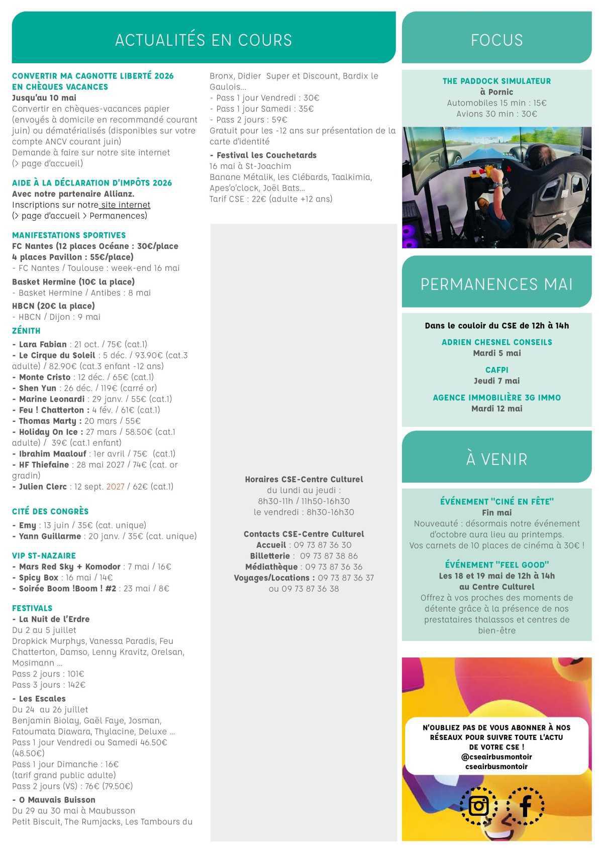Informations du CSE et de la Coopérative semaine 19 