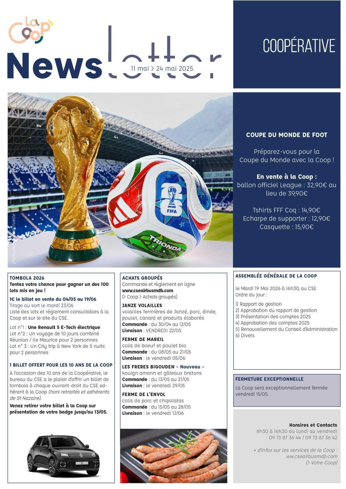 Informations du CSE et de la Coopérative semaine 20