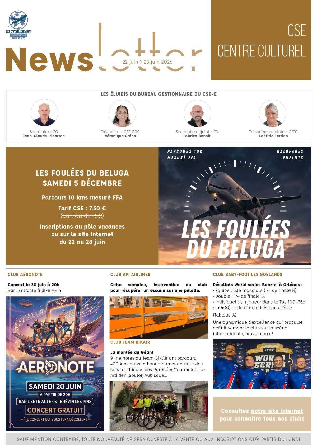 Informations du CSE et de la Coopérative semaine 26