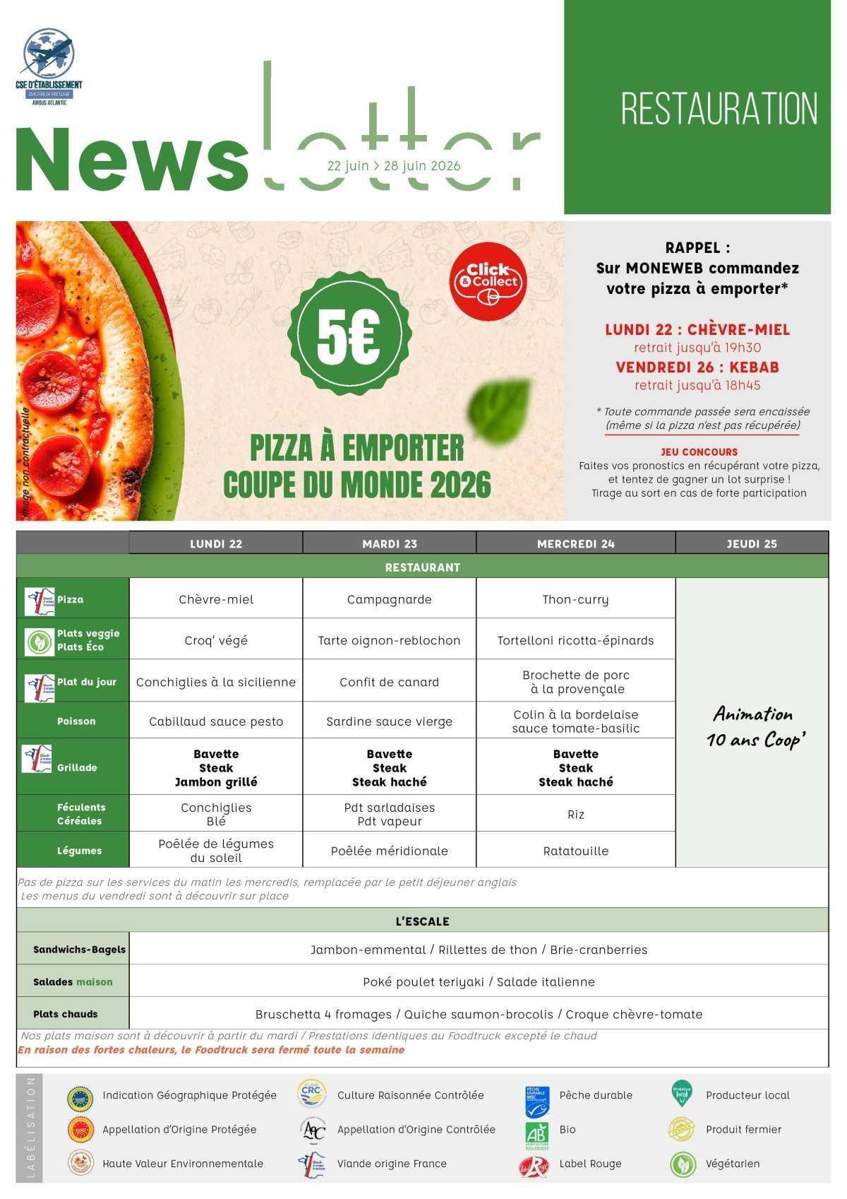 Informations du CSE et de la Coopérative semaine 26