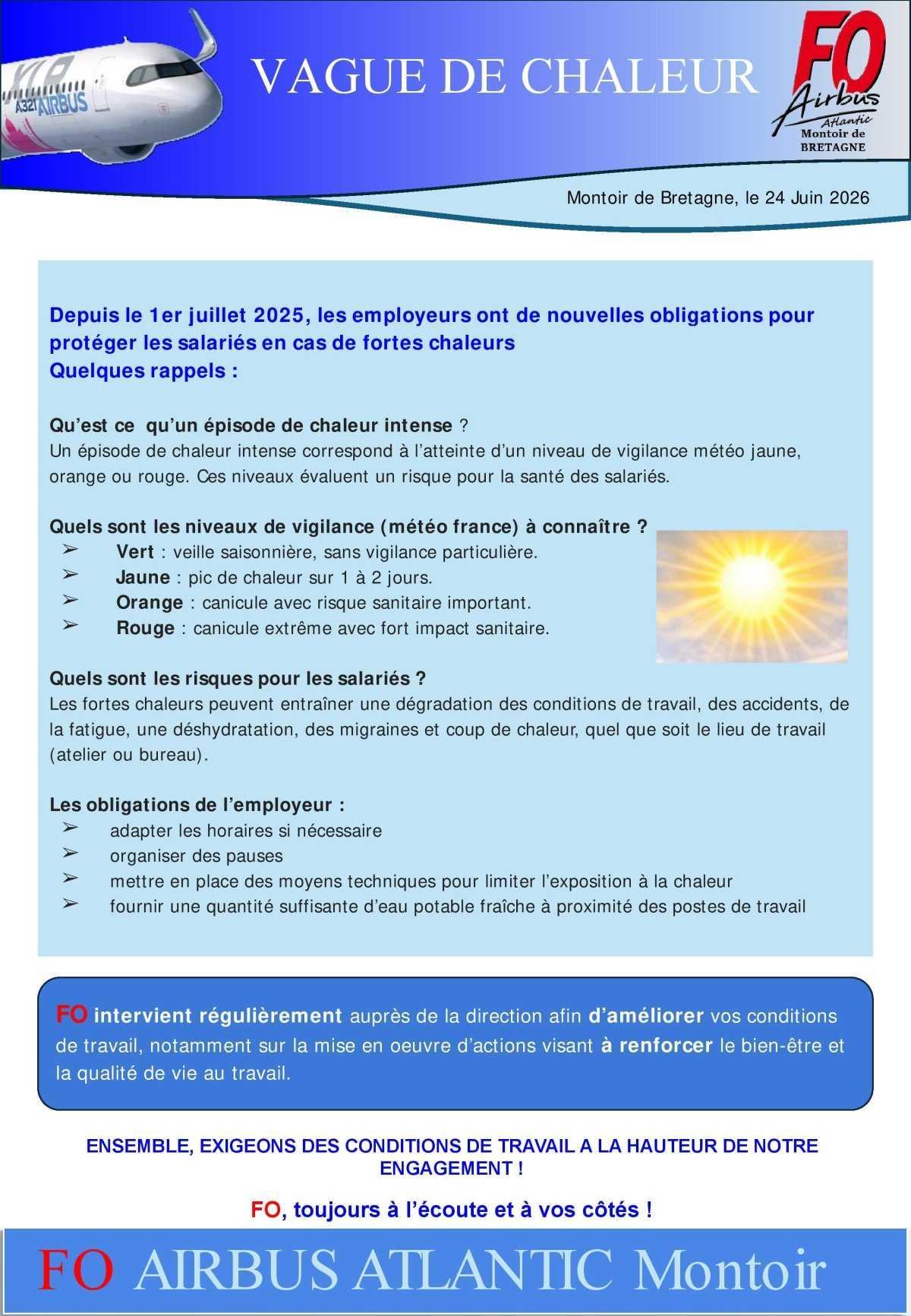 FO pour vos conditions de travail : vague de chaleur