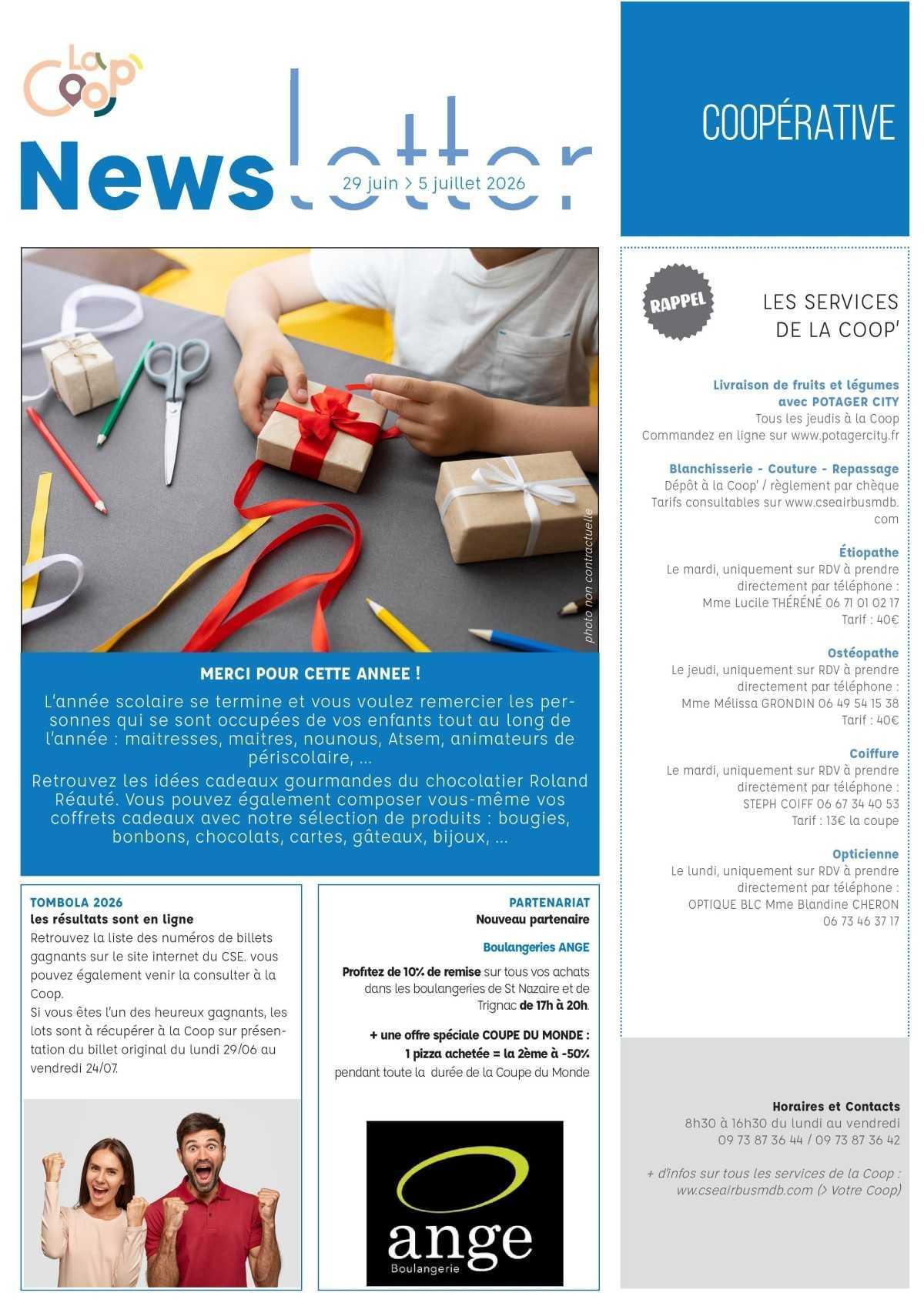 Informations du CSE et de la coopérative semaine 27