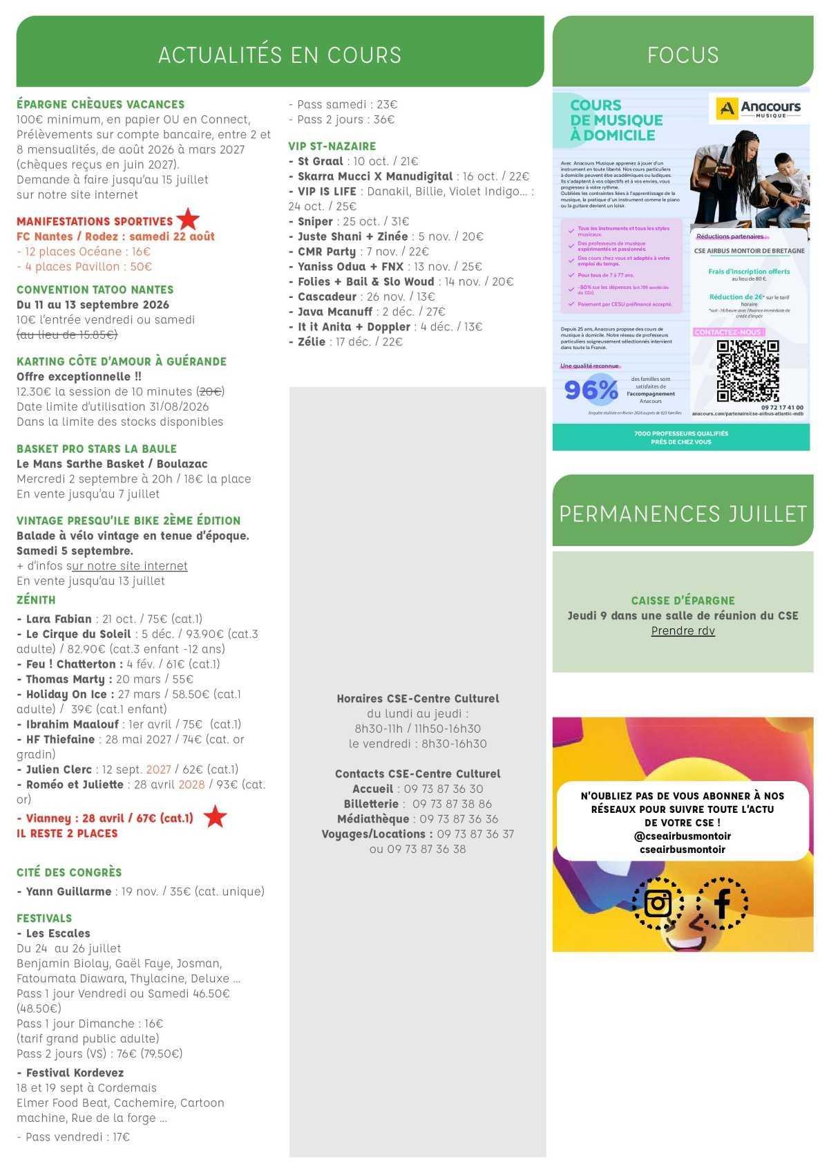Informations du CSE et de la coopérative semaine 28 Informations du CSE et de la coopérative semaine 28