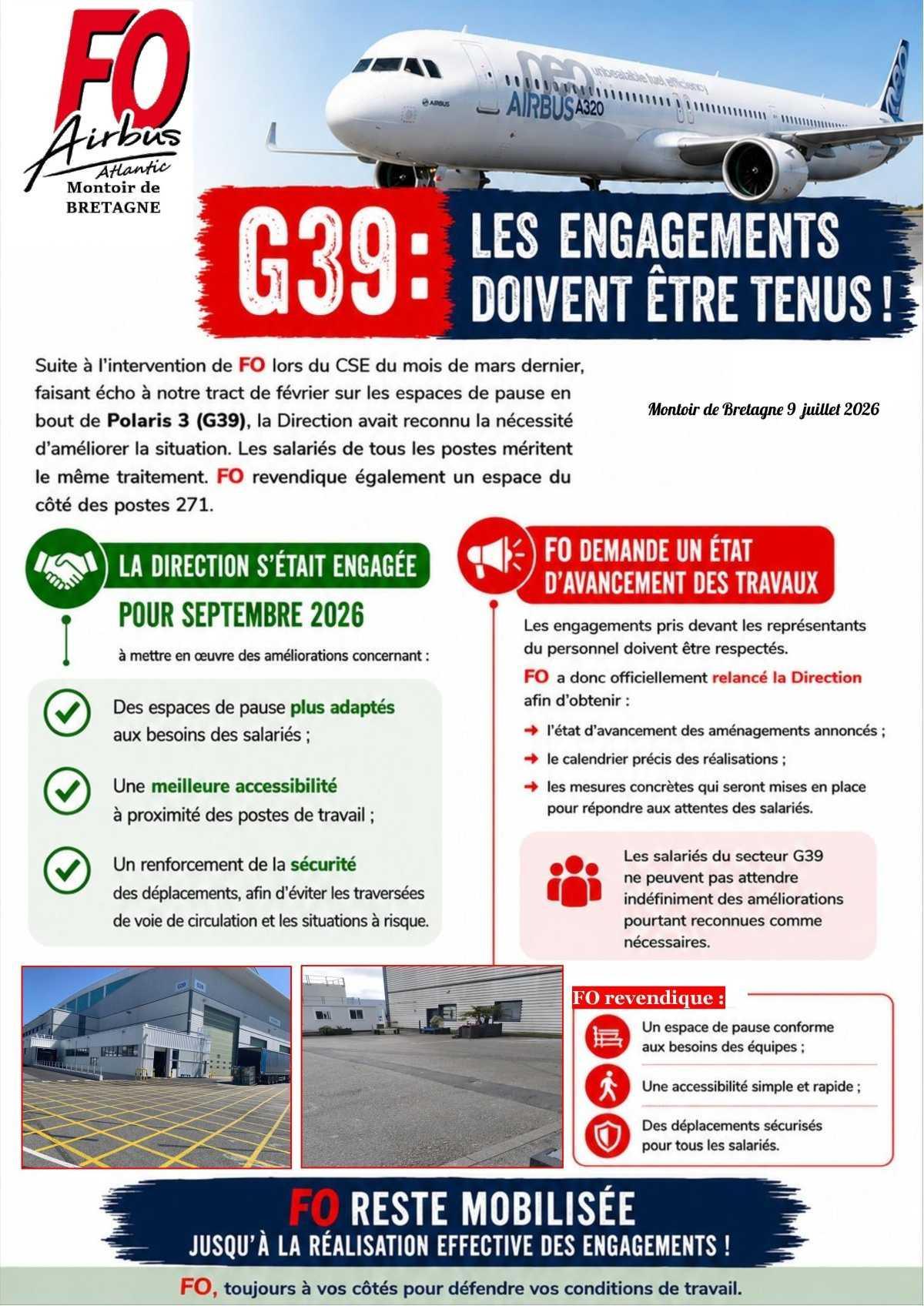 Aménagements espace de pause au G39 : Les engagements de la direction doivent être tenus !