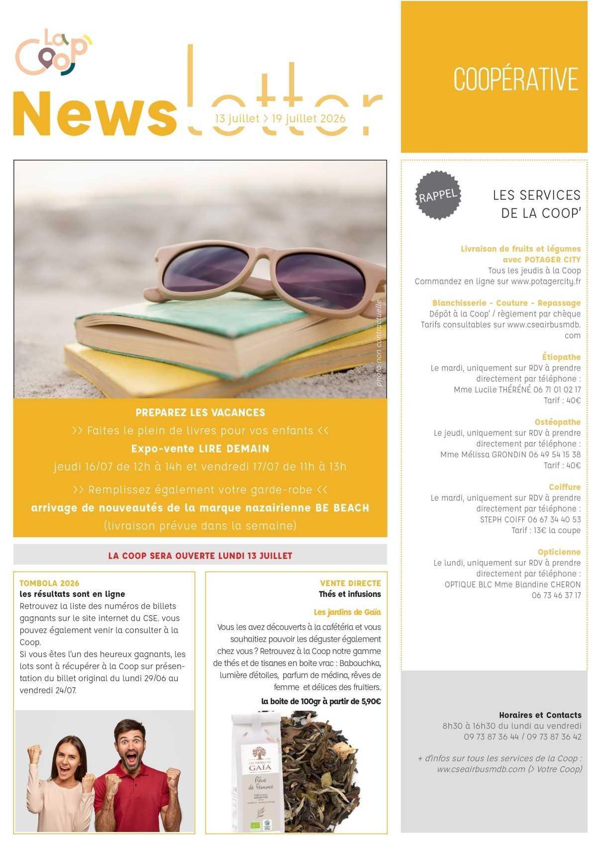 Informations du CSE et de la coopérative semaine 29