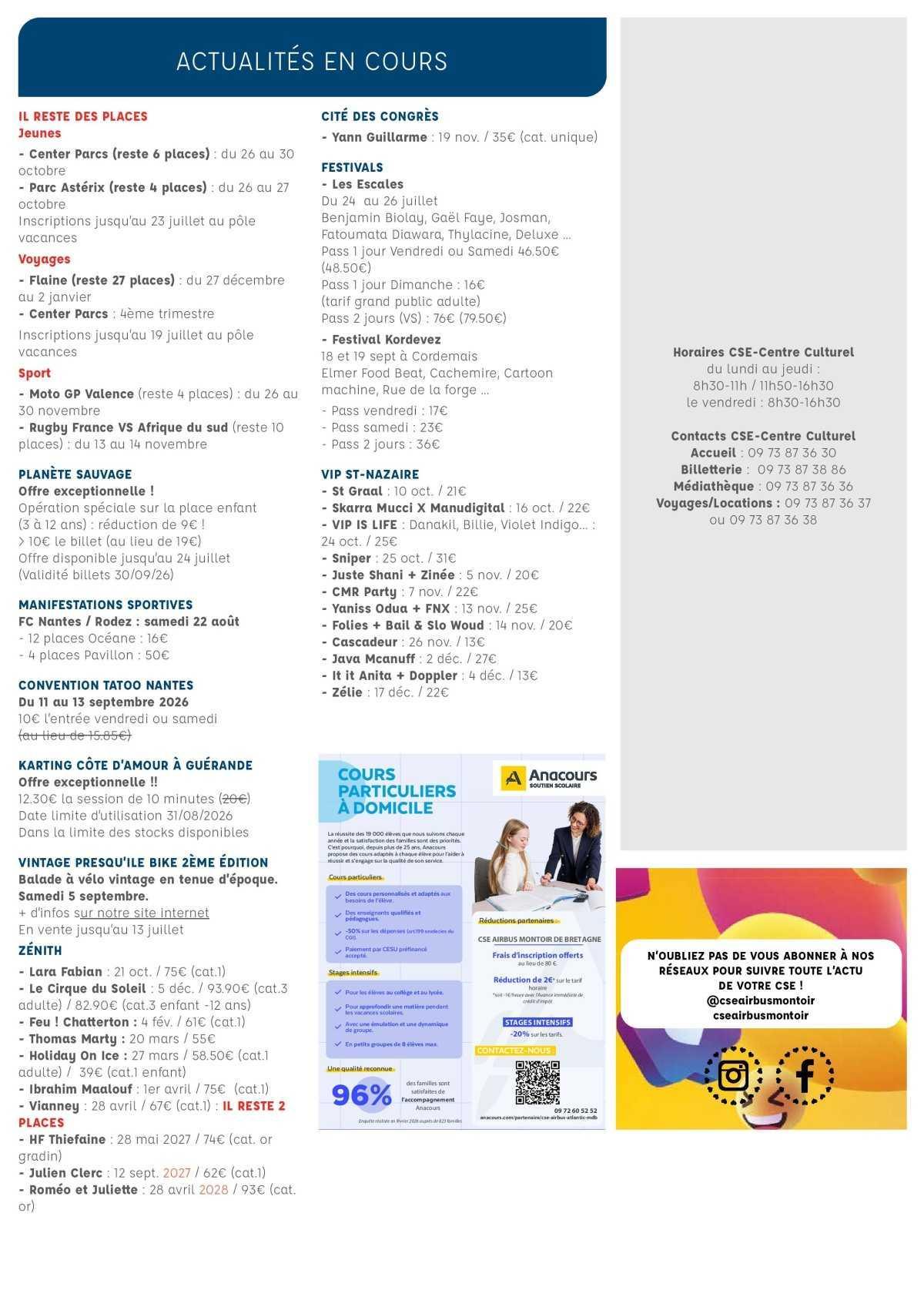 Informations du CSE et de la coopérative semaine 29