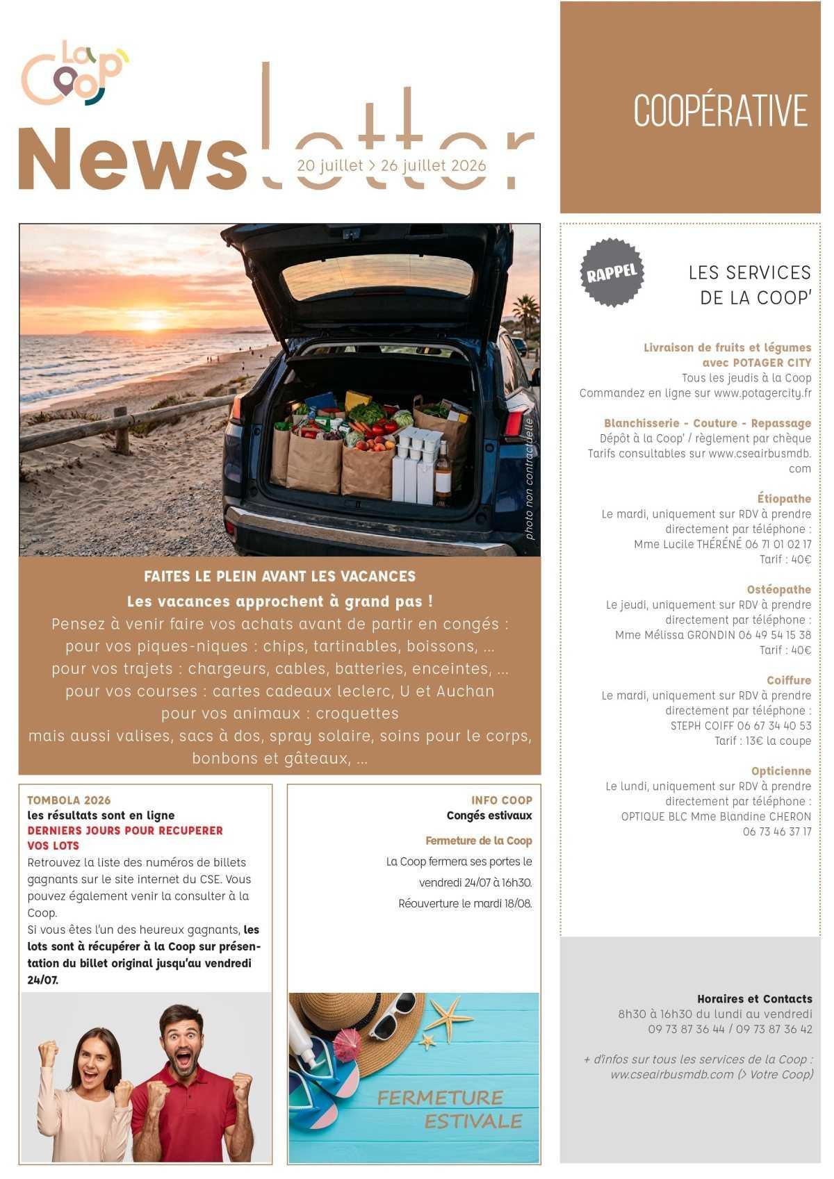 Informations du CSE et de la coopérative semaine 30