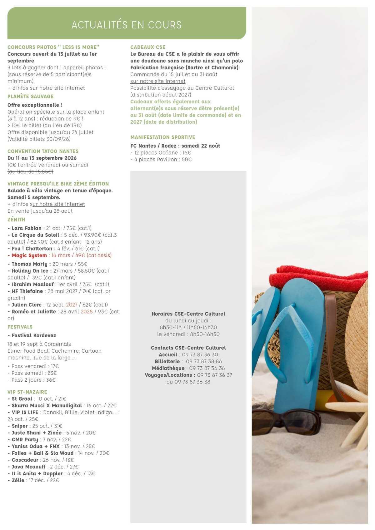 informations du CSE et de la coopérative du 27 Juillet au 23 Août