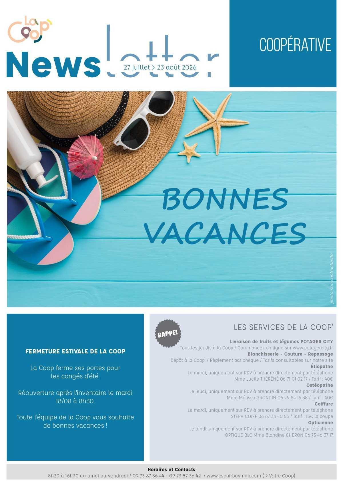 informations du CSE et de la coopérative du 27 Juillet au 23 Août