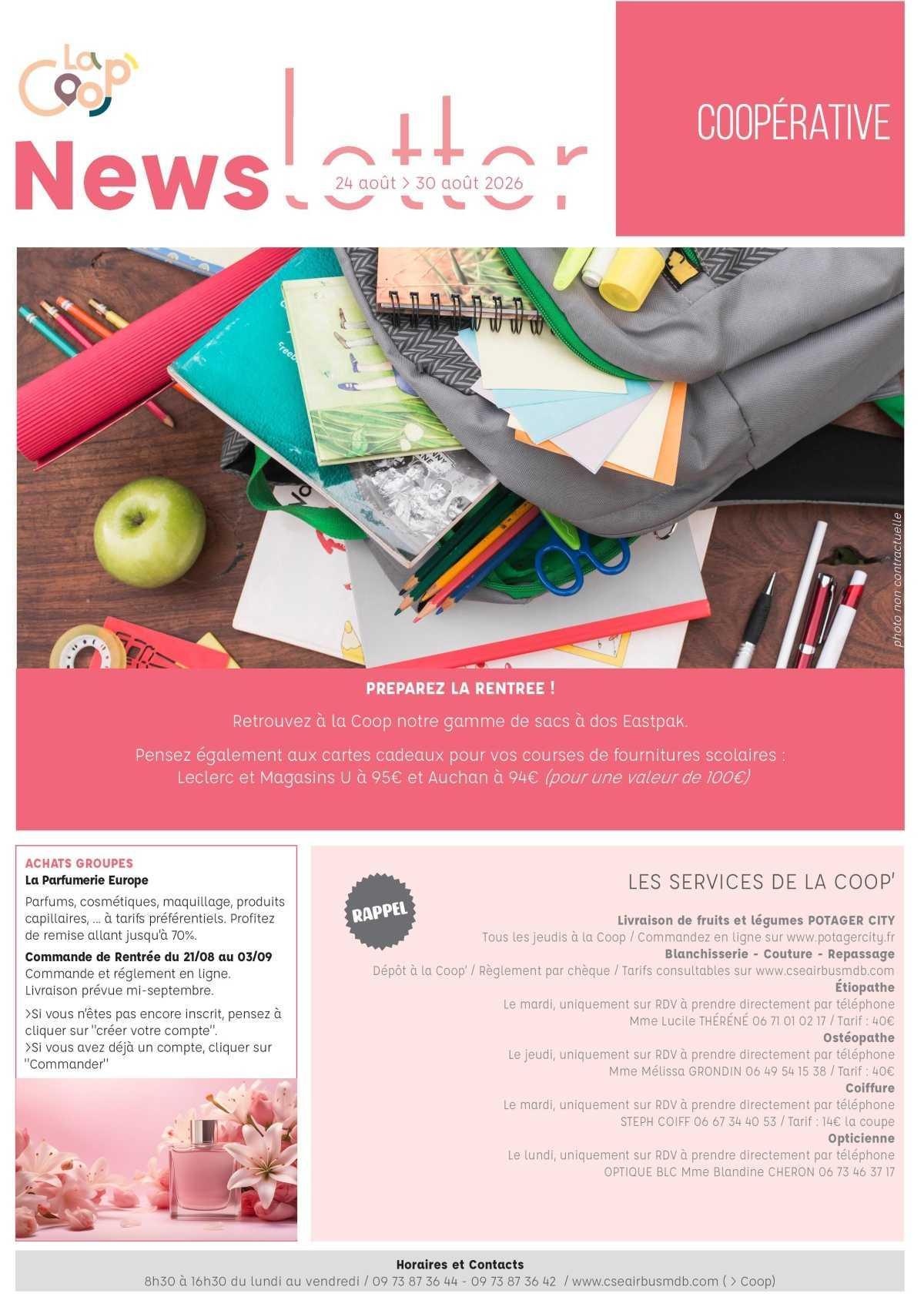 Informations du CSE et de la coopérative semaine 35