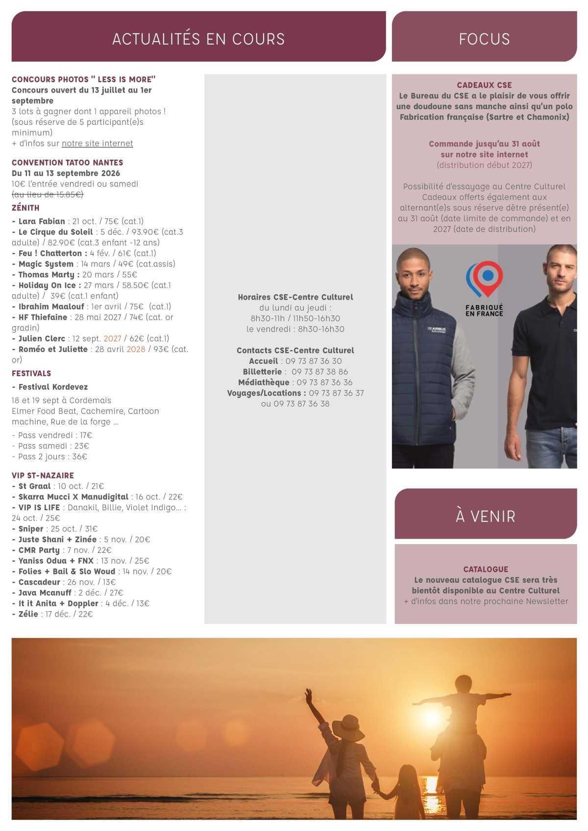Informations du CSE et de la coopérative semaine 35