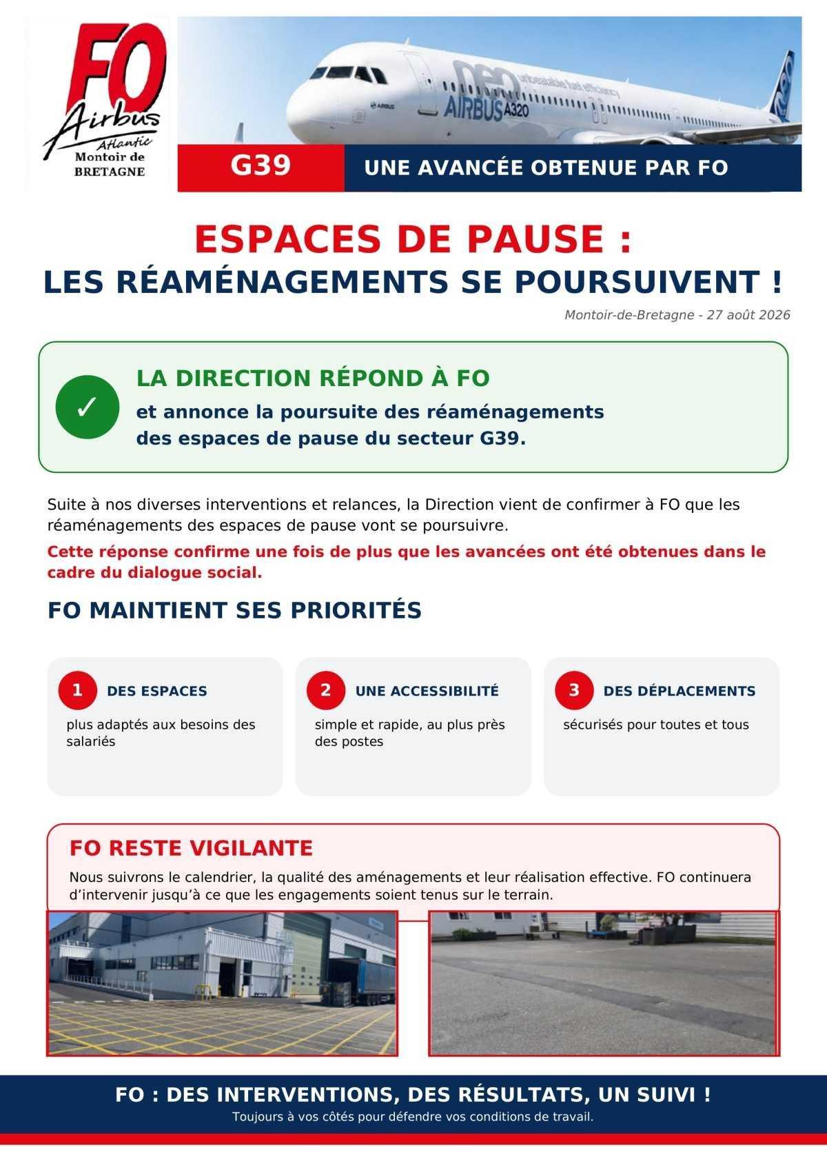 Espace de pause au G39 (P3) : la direction répond à FO