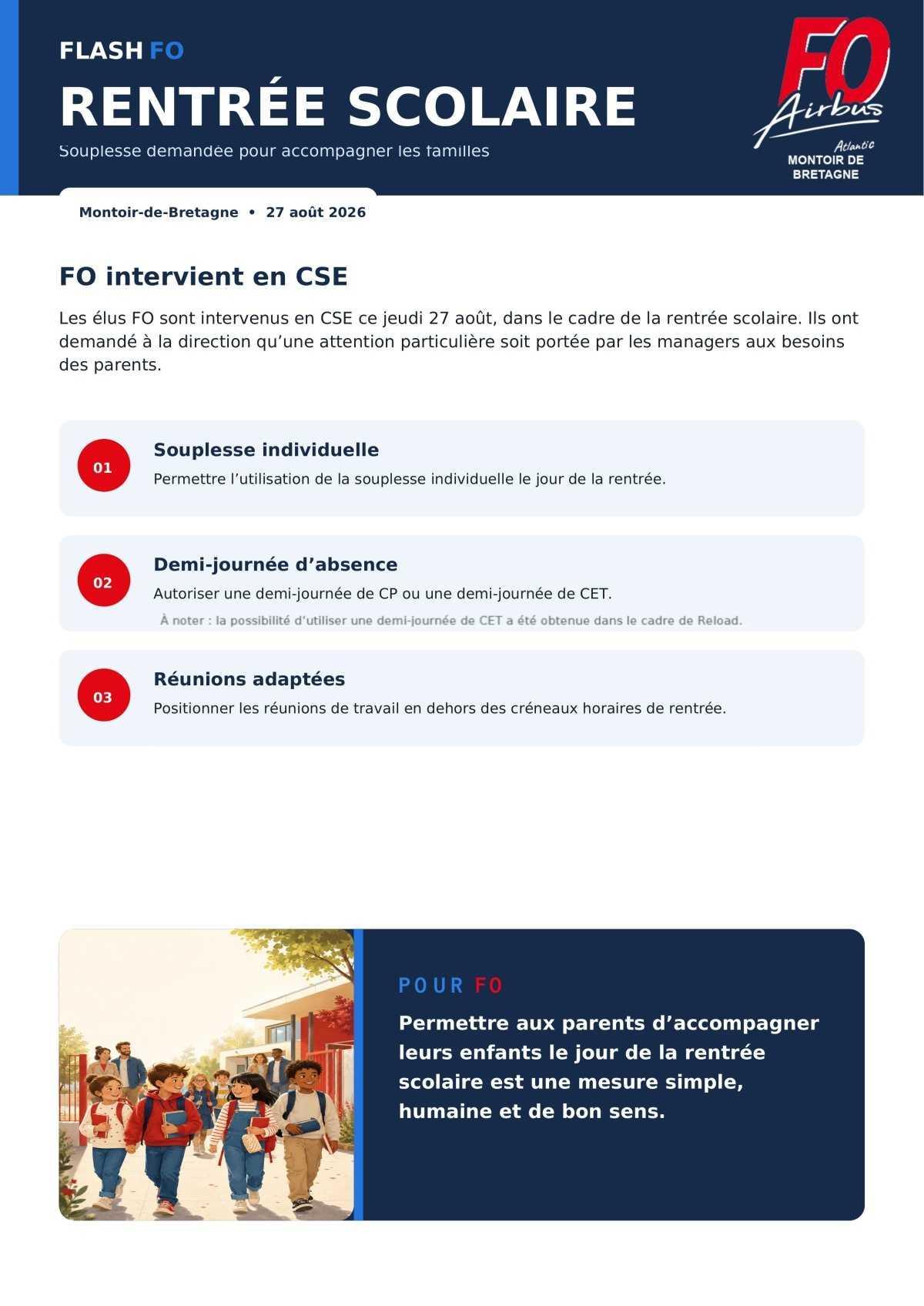 Rentrée scolaire : FO intervient en CSE 