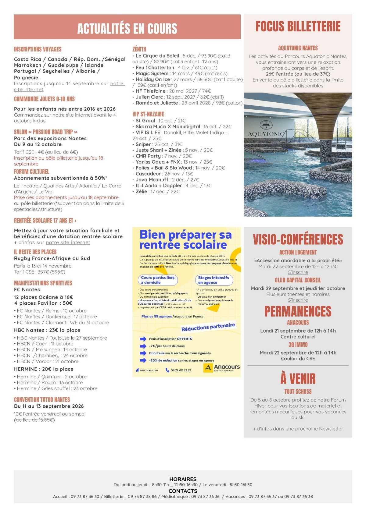 Informations du CSE et de la coopérative semaine 38