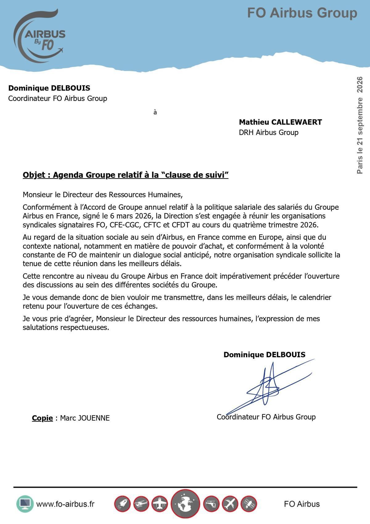 Courrier à la direction : Clause de suivi