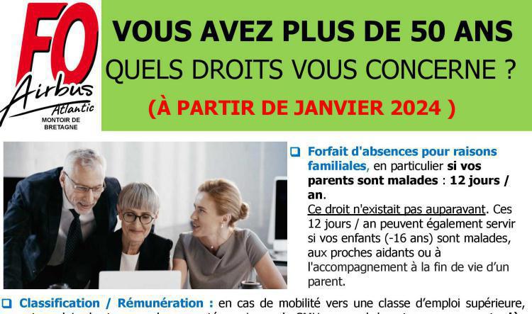 Vous avez plus de 50 ans ? quels droits vous concerne à partir du 1 er janvier 2024 ? FO vous informe !