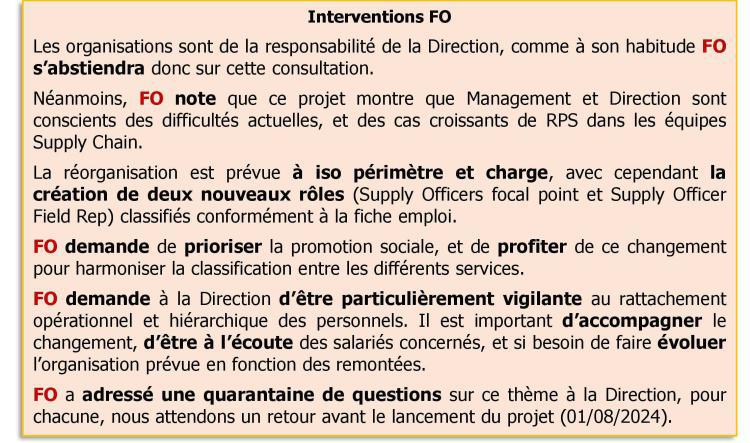 CR du CSE-C du 14 juin 2024 : Interventions FO - Evolution organisations "Procurement et Supply Chain"