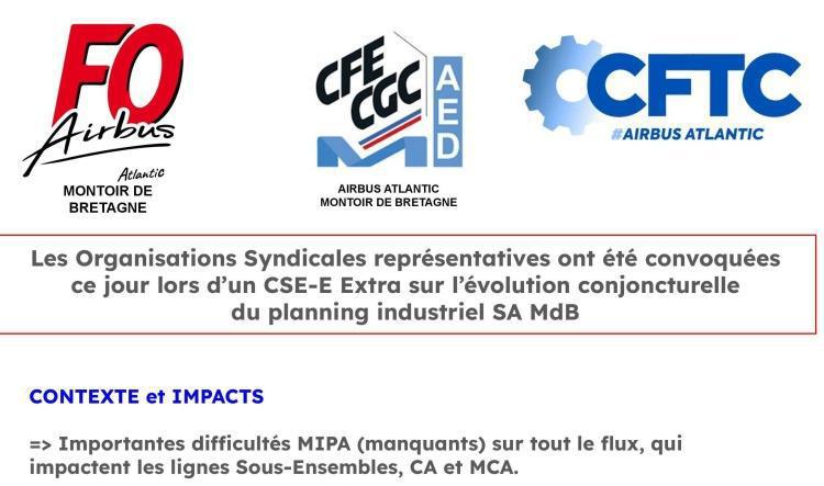 CSE-E Extra du 10/04/26 : Evolution conjoncturelle du planning industriel SA MdB