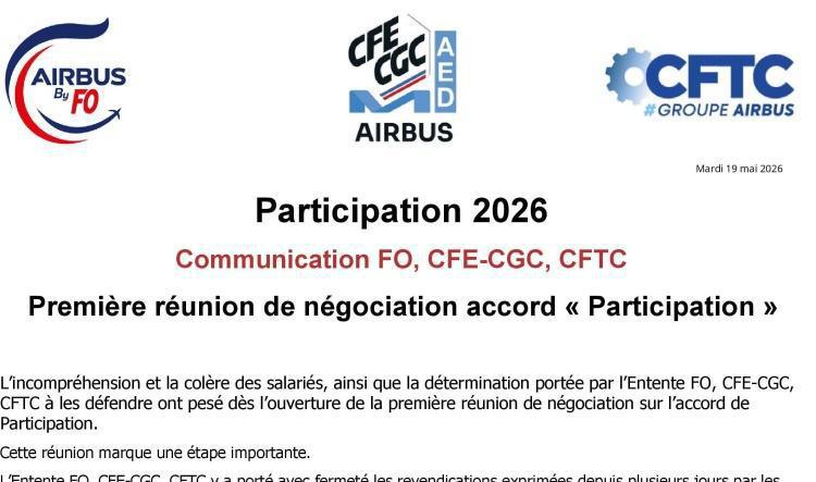 Participation 2026 : Première réunion de négociation accord "Participation"