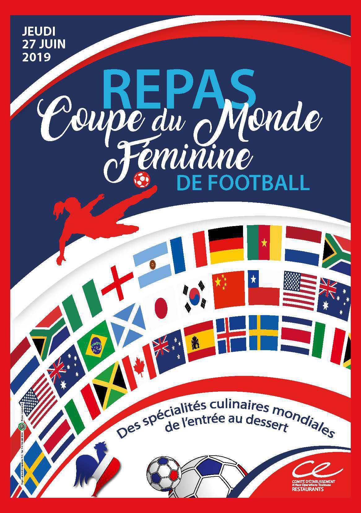 Votre CE vous propose un repas "Coupe du Monde" de football féminin ce jeudi !