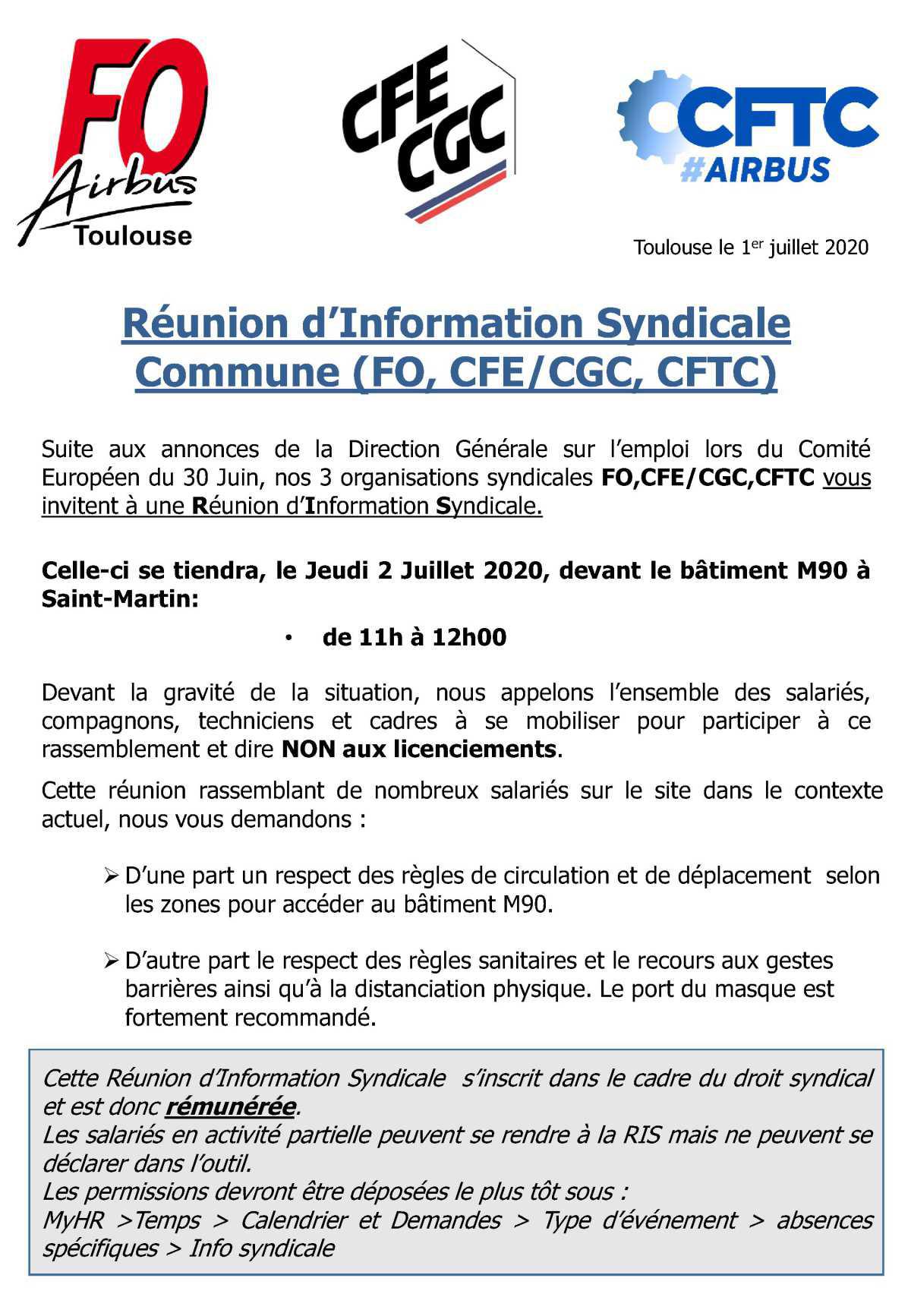 Réunion d'Information Syndicale Commune (FO,CFE/CGC,CFTC)