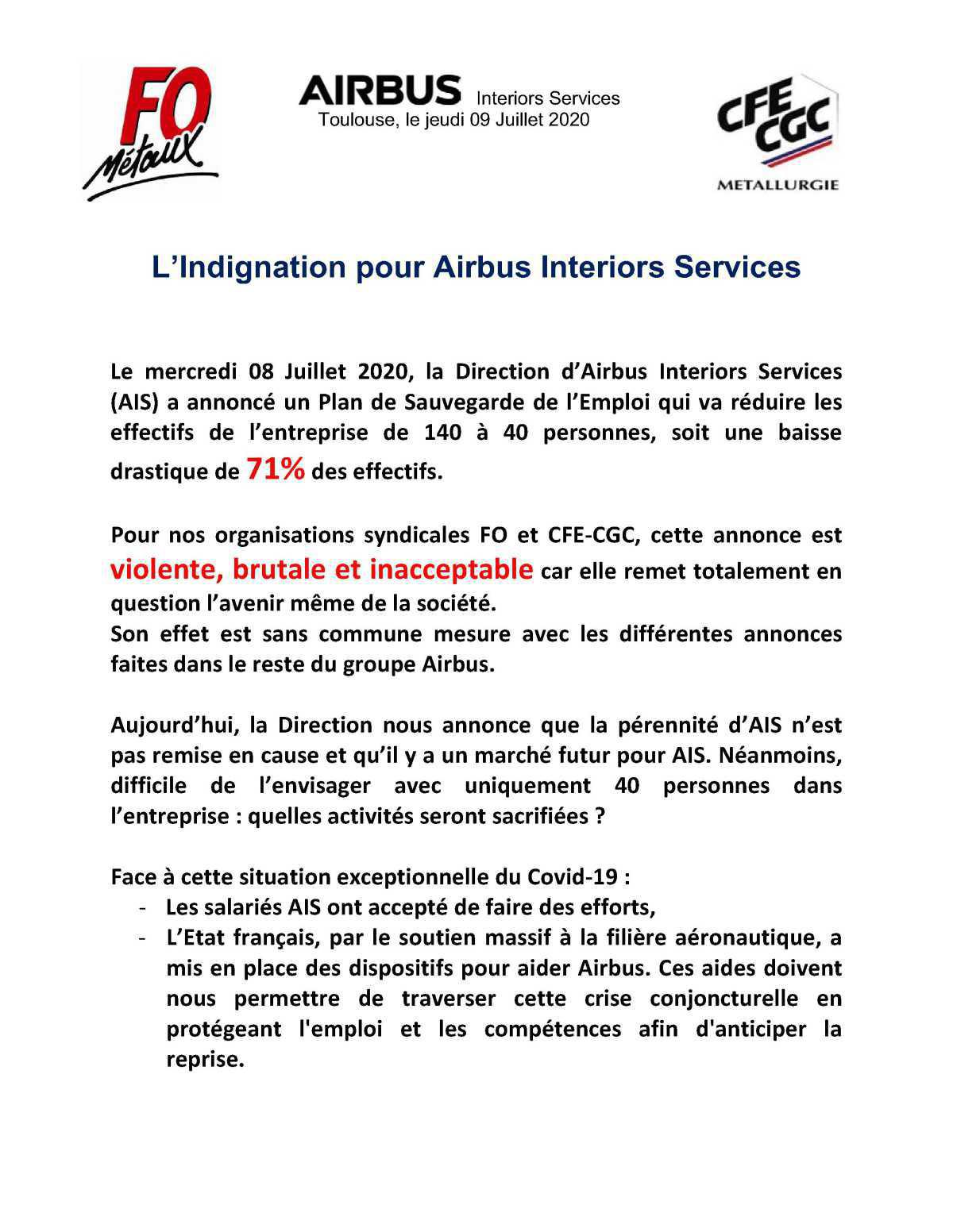 Soutien à nos collègues d' AIRBUS INTERIORS SERVICES  Soutien à nos collègues d' AIRBUS INTERIORS SERVICES