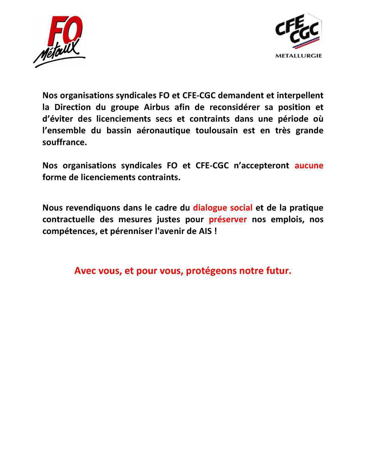 Soutien à nos collègues d' AIRBUS INTERIORS SERVICES  Soutien à nos collègues d' AIRBUS INTERIORS SERVICES