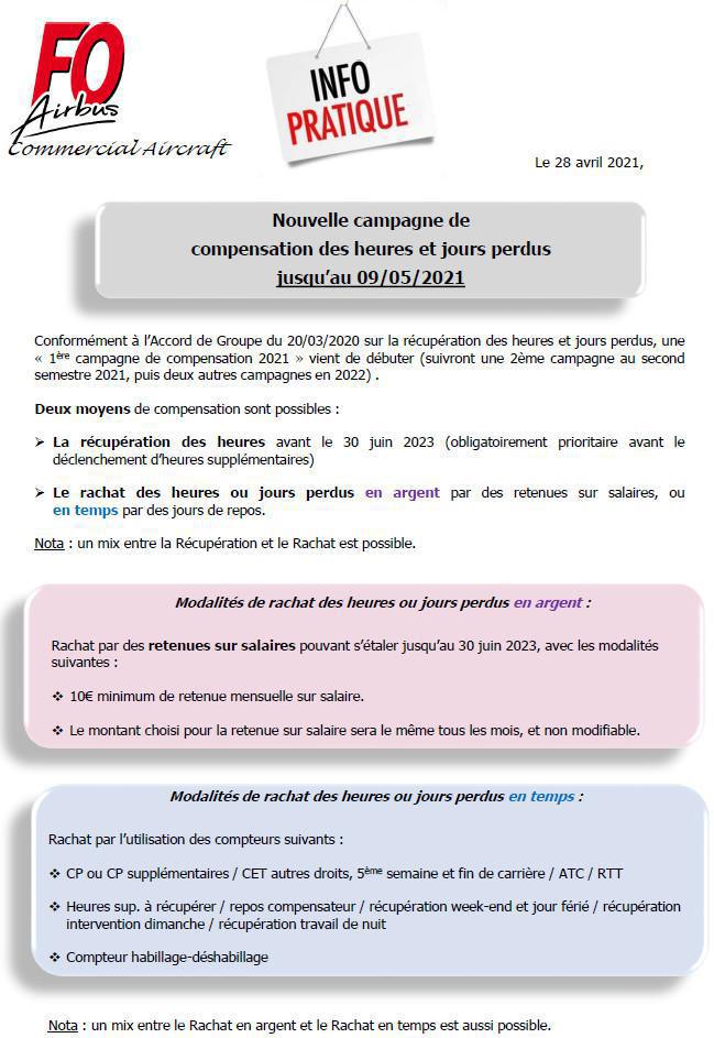 Nouvelle campagne de compensation des heures et jours perdus Nouvelle campagne de compensation des heures et jours perdus