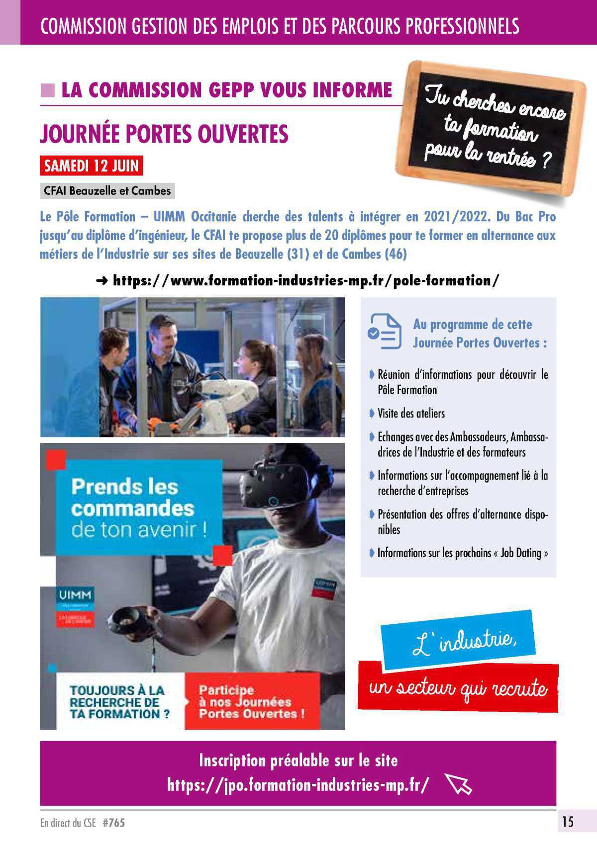 Journée Porte Ouverte CFAI de Beauzelle le 12 juin Journée Porte Ouverte CFAI de Beauzelle le 12 juin