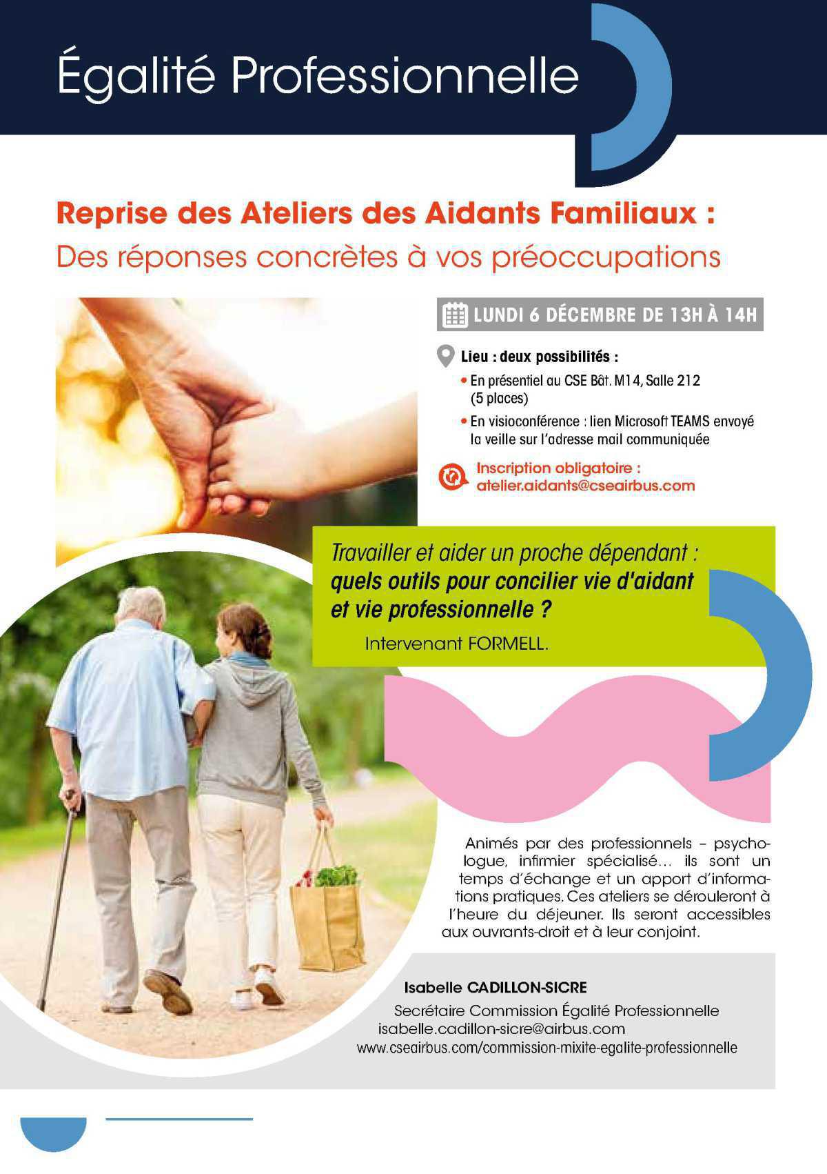 Égalité Professionnelle: Reprise des Ateliers des Aidants Familiaux Égalité Professionnelle: Reprise des Ateliers des Aidants Familiaux