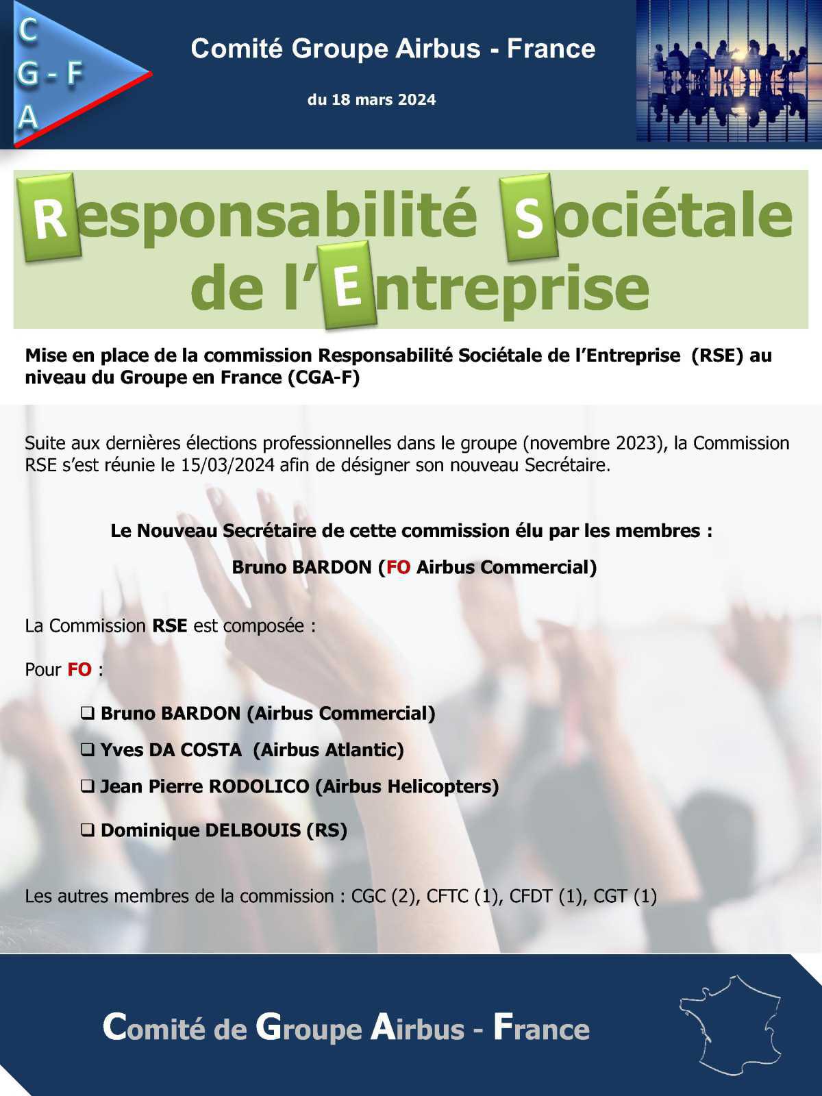 CGAF: Mise en place de la commission Responsabilité Sociétale de l’Entreprise (RSE) au niveau du Groupe en France
