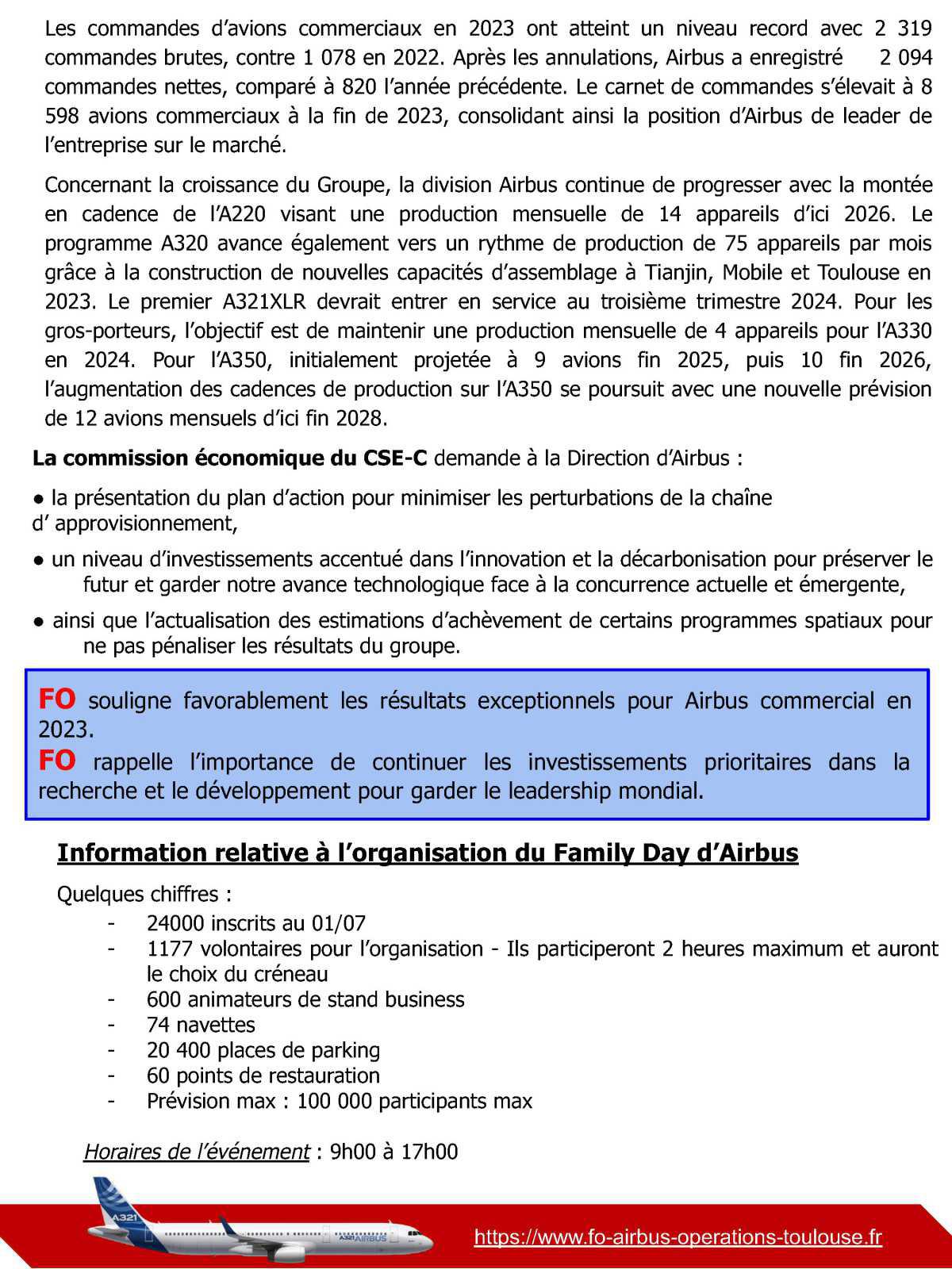 Compte rendu du CSE-C Airbus Commercial Aircraft du 01 Juillet 2024