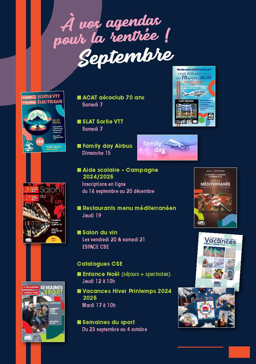 Agenda du CSE pour SEPTEMBRE 2024