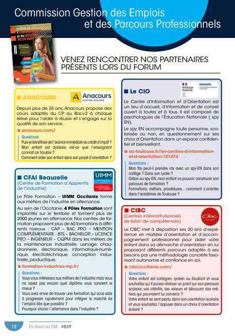 FORUM DE L'ORIENTATION ET DU SOUTIEN SCOLAIRE FORUM DE L'ORIENTATION ET DU SOUTIEN SCOLAIRE