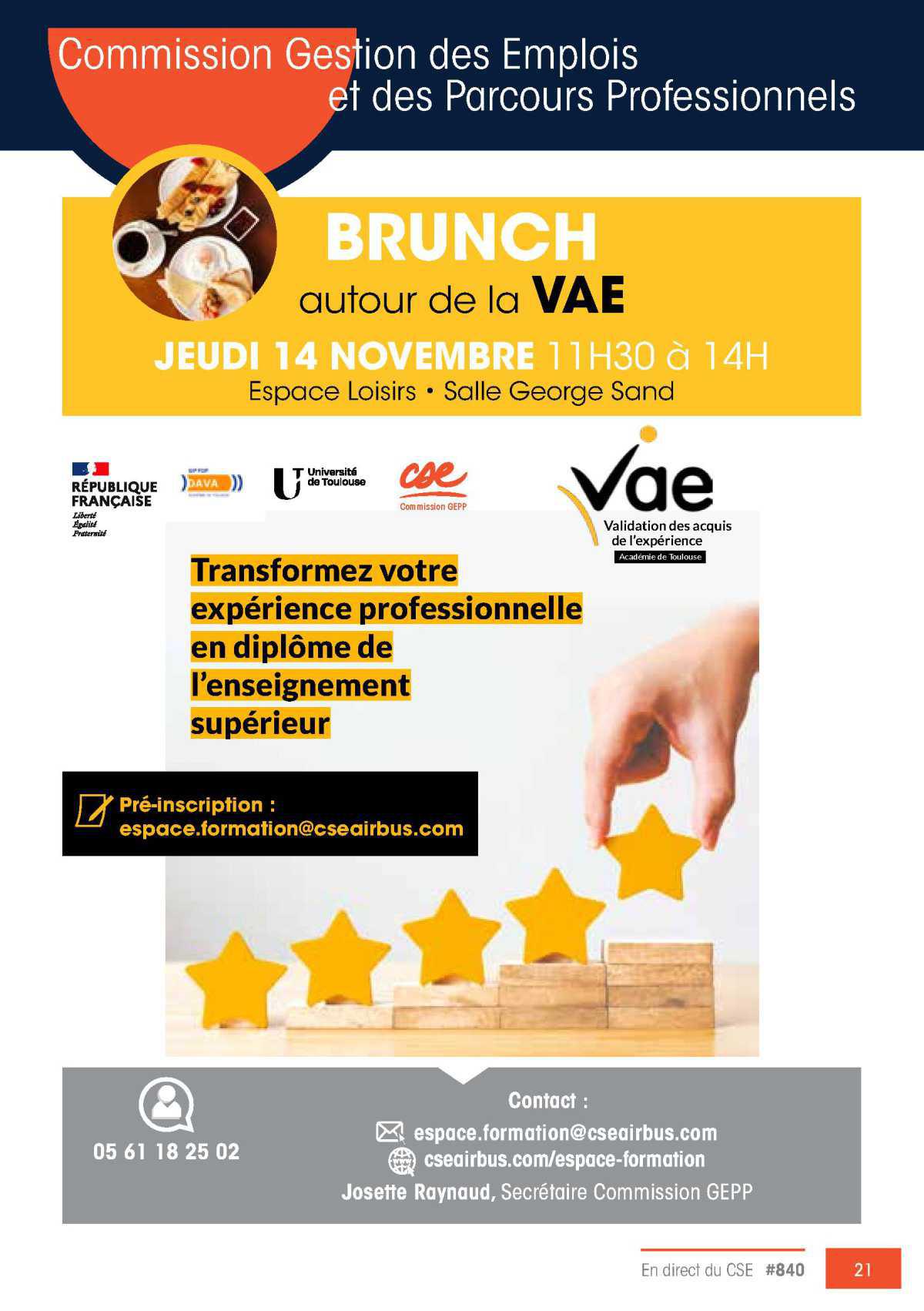 GEPP: Brunch autour de la VAE jeudi 14 novembre de 11H30 à 14H