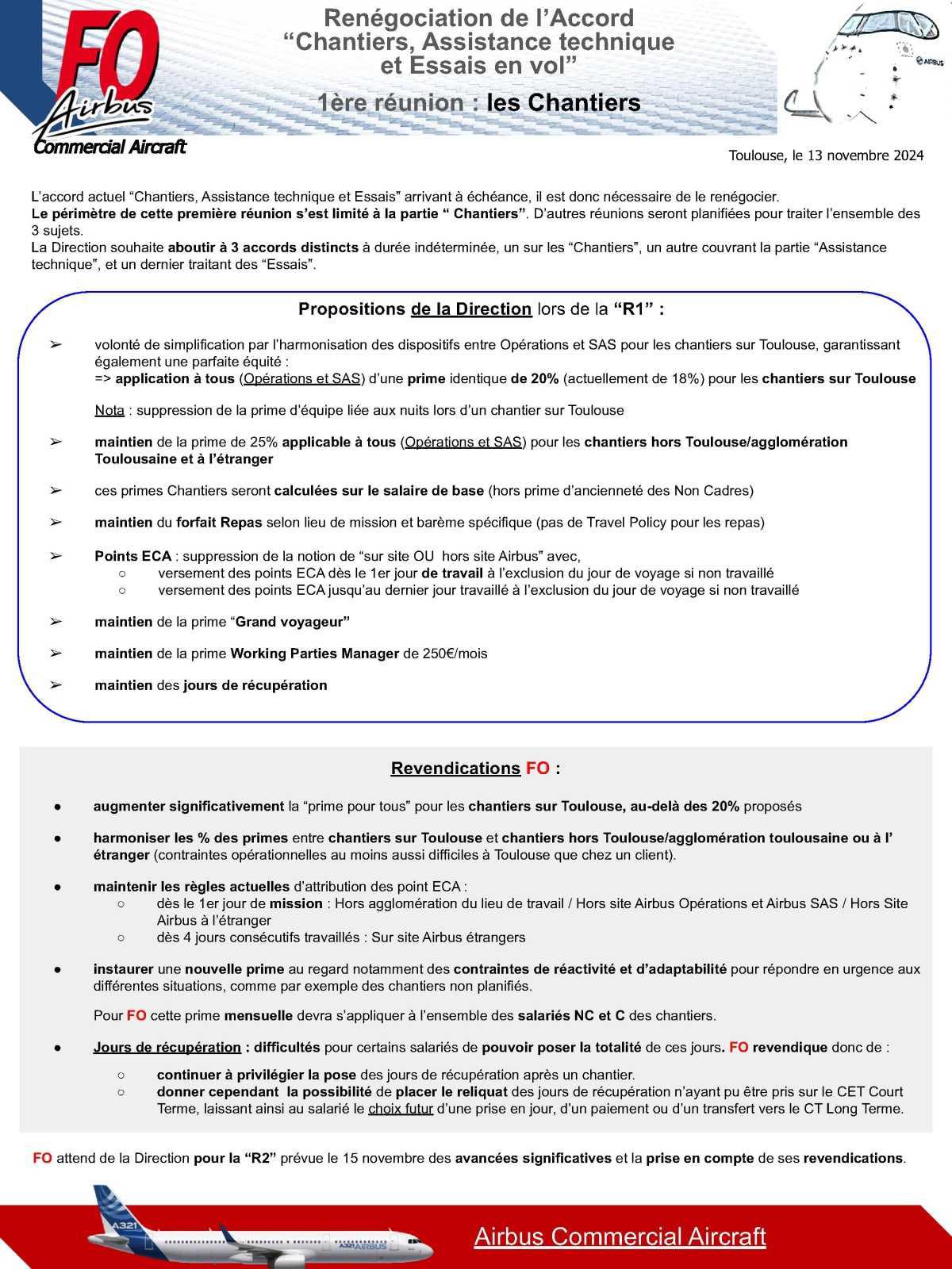 Renégociation de l’Accord “Chantiers, Assistance technique et Essais en vol” 1ère réunion : les Chantiers