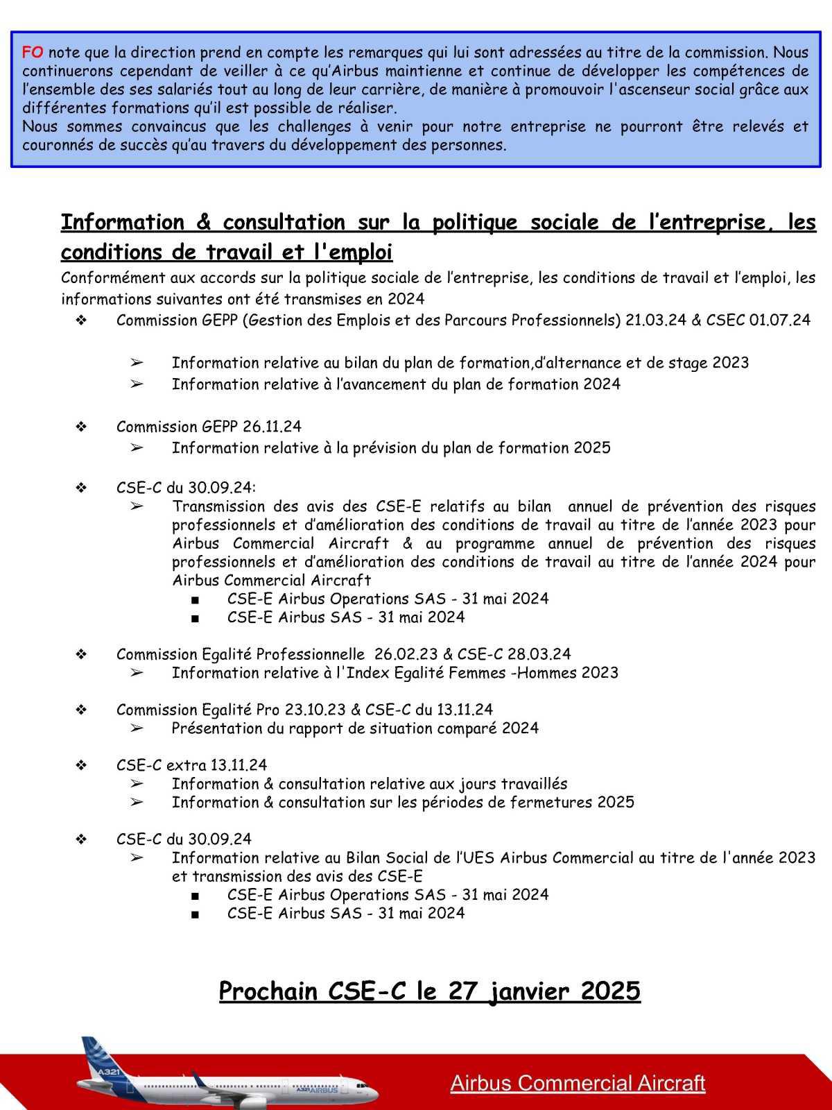 Compte rendu du CSE-C Airbus Commercial Aircraft du 02 Décembre 2024